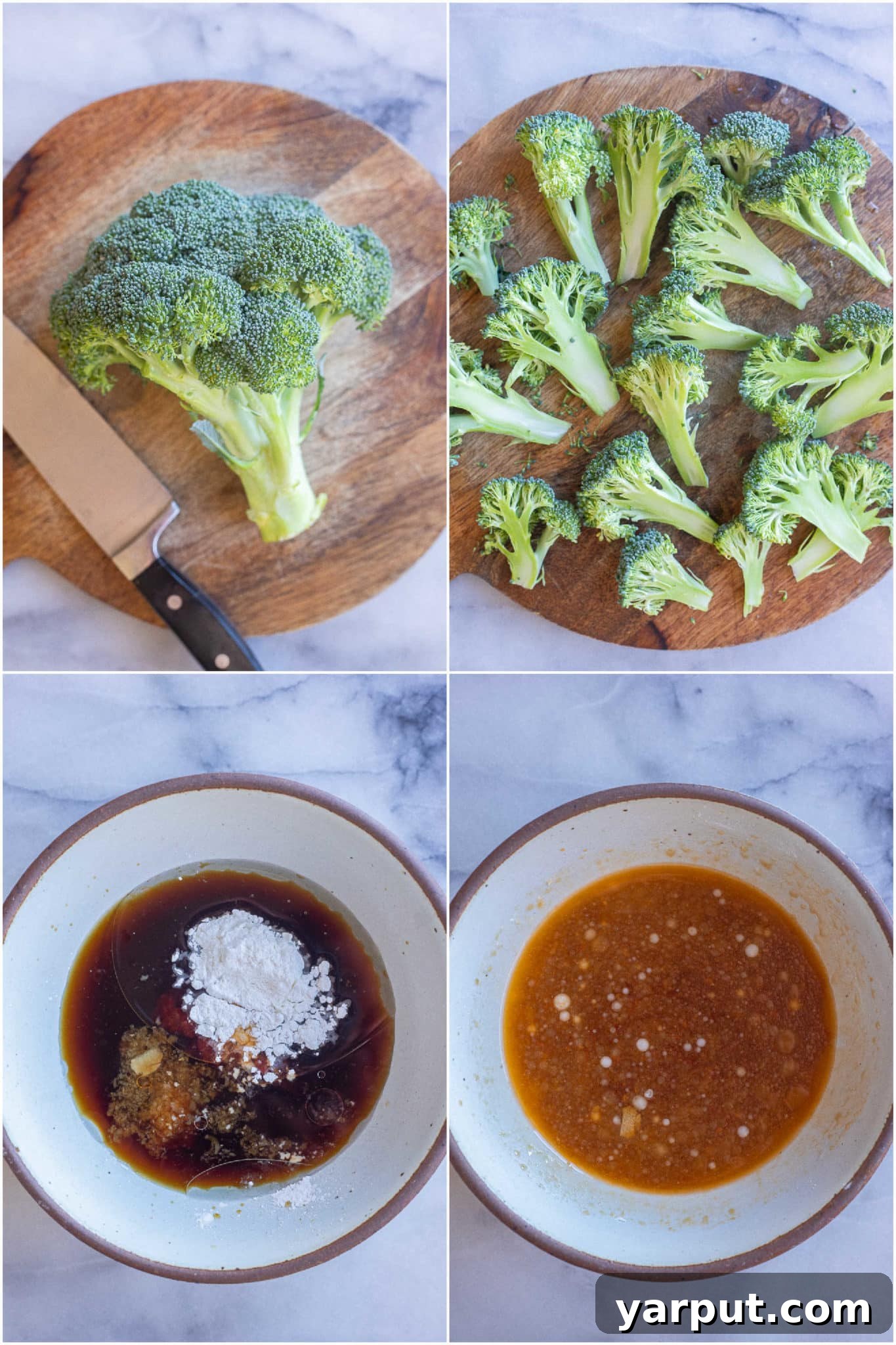 Bold Chili Garlic Broccoli with Crispy Chickpeas 3 showing how to prepare the broccoli and the chili garlic sauce.