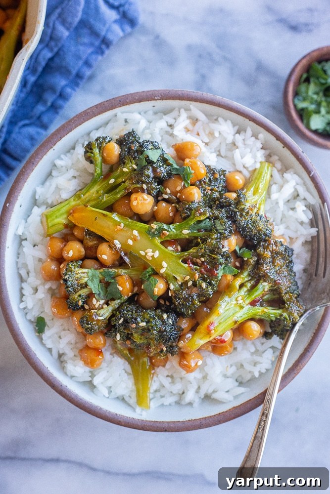 Vegetarian Meal Plan Made Easy: Week 37 3 A close-up shot of Chili Garlic Broccoli with Chickpeas, garnished with fresh herbs, ready to be served as a healthy and flavorful vegetarian meal.