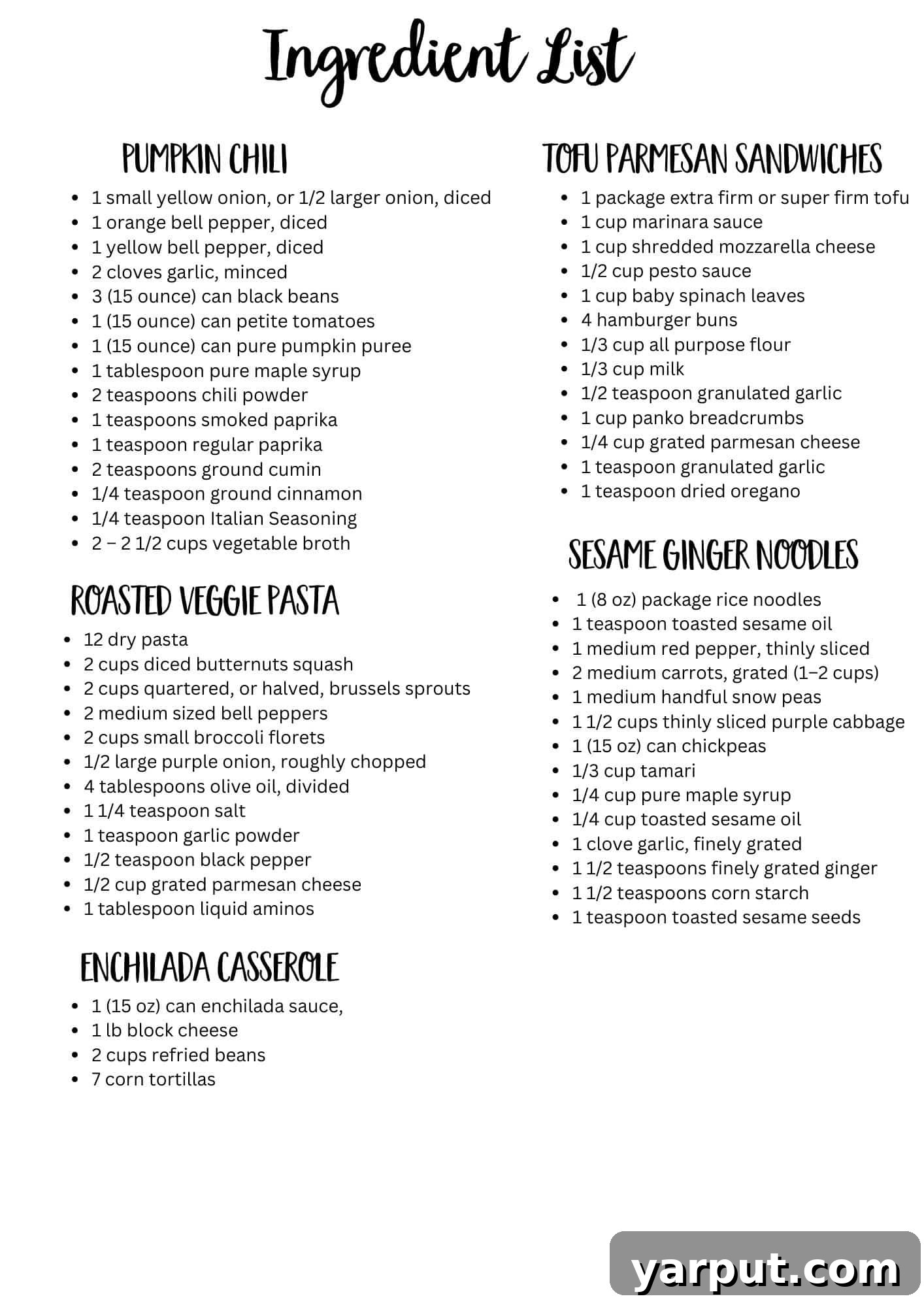 Wholesome Plant-Based Eats for Week 38 8 A printable ingredient shopping list template, showing sections for various meal plan items.