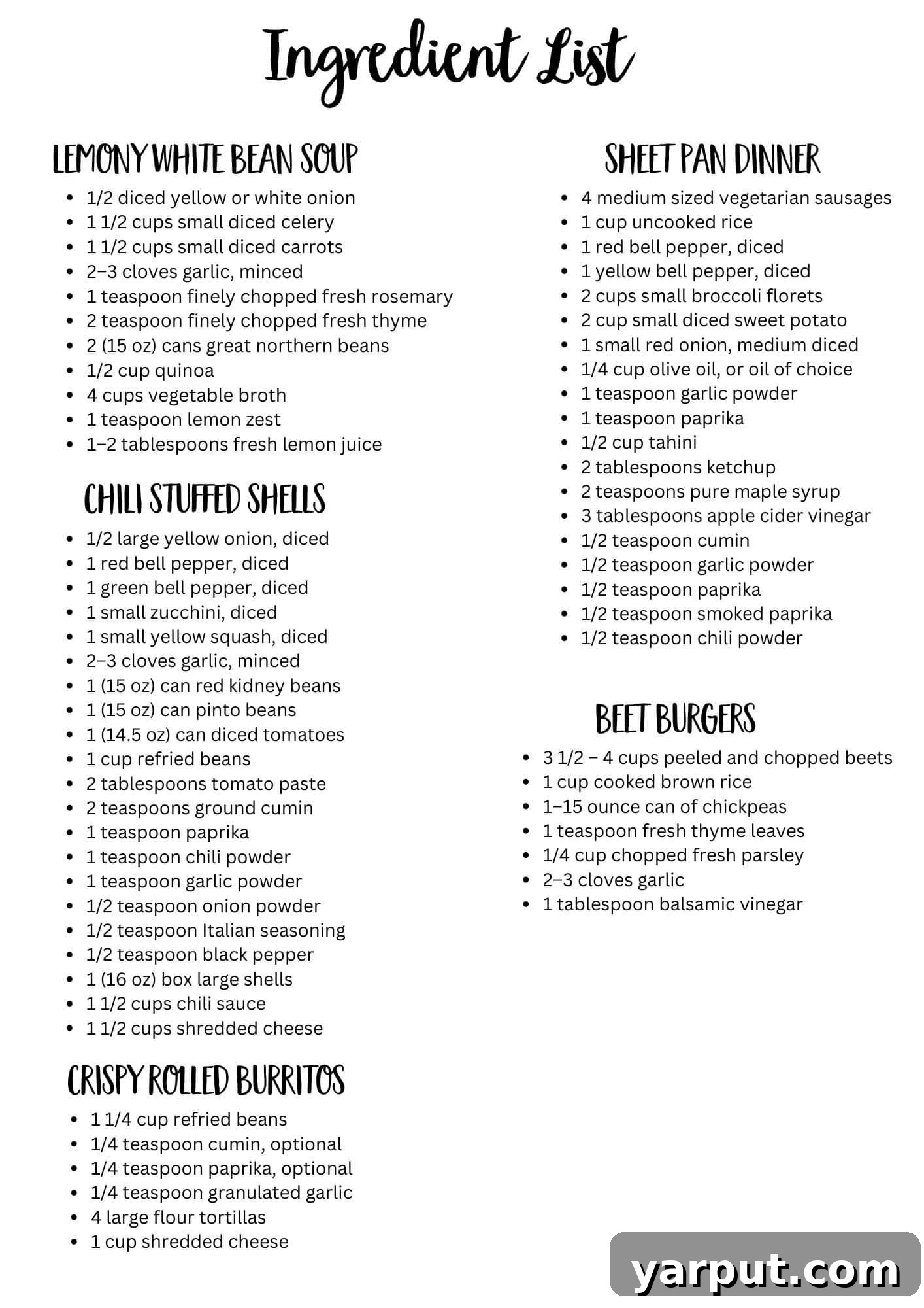 Easy Vegetarian Meals: Week 40 8 Printable grocery list for the weekly vegetarian meal plan
