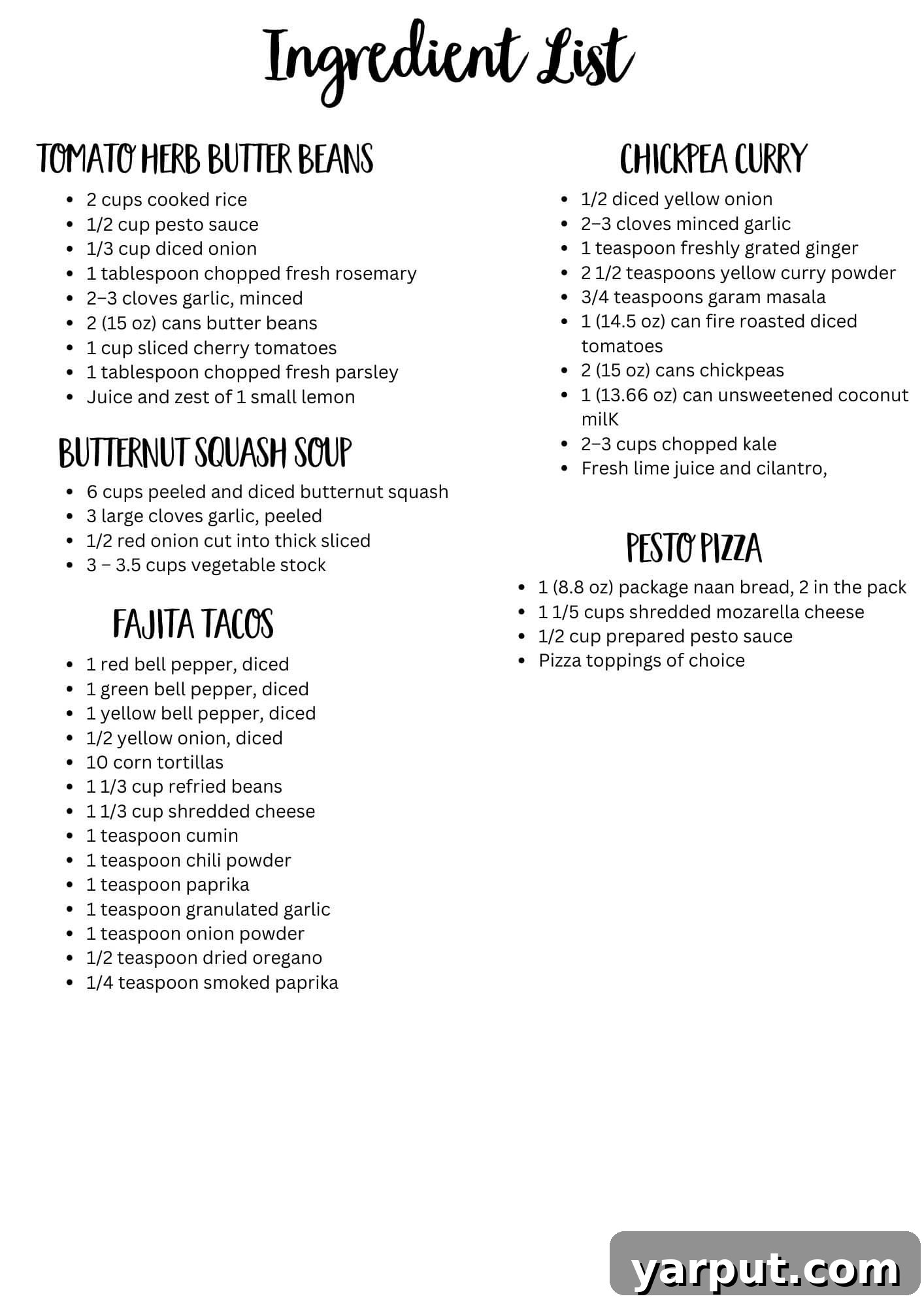 Easy Vegetarian Meal Plan: Week 41 8 A detailed printable grocery shopping list for the vegetarian meal plan, helping users save money and time on groceries.