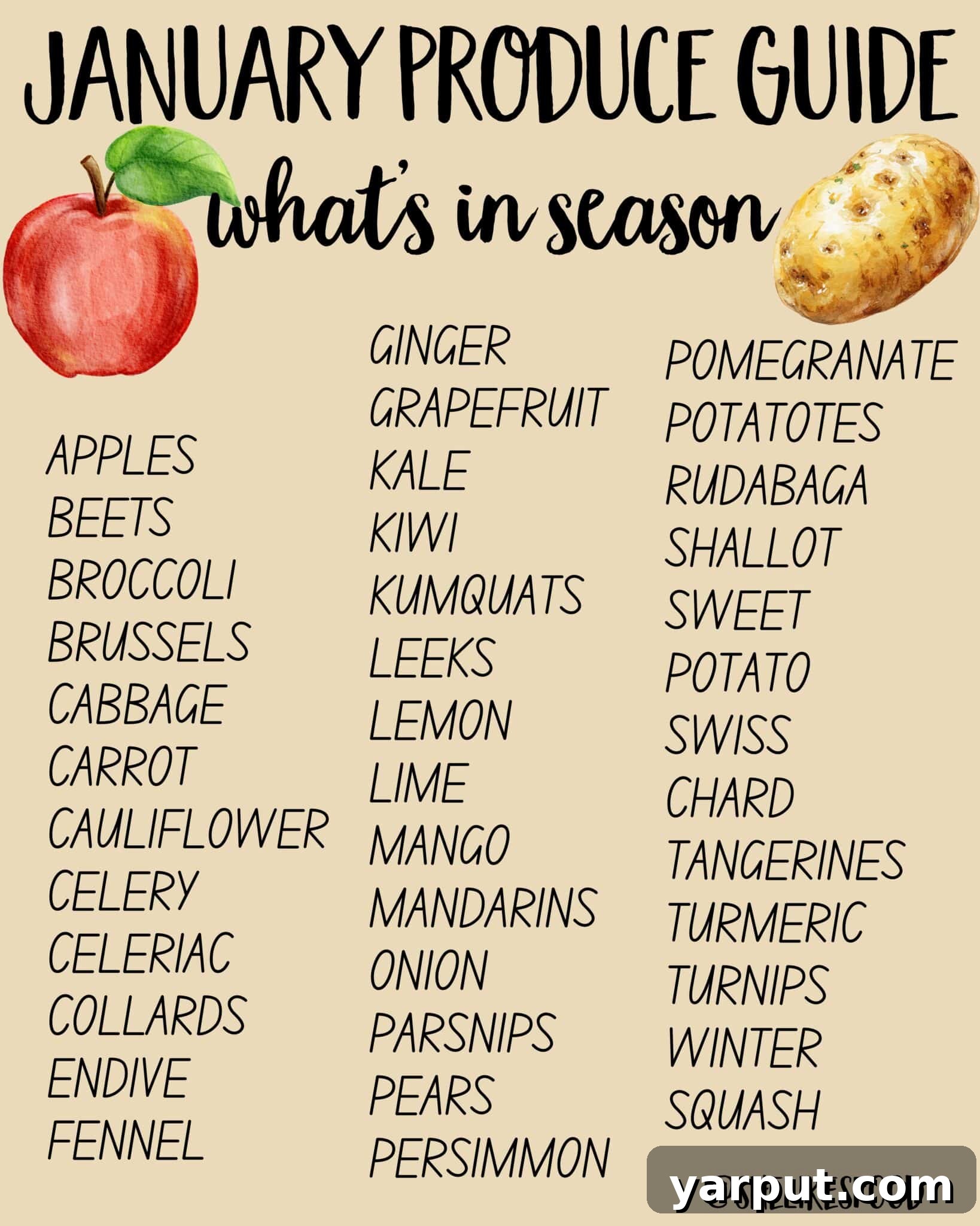 Seasonal Eats: January 2 A vibrant collage showcasing various seasonal January produce, including crisp apples, earthy beets, hearty winter squash, and fresh greens, inviting readers to explore the guide to healthy winter eating.