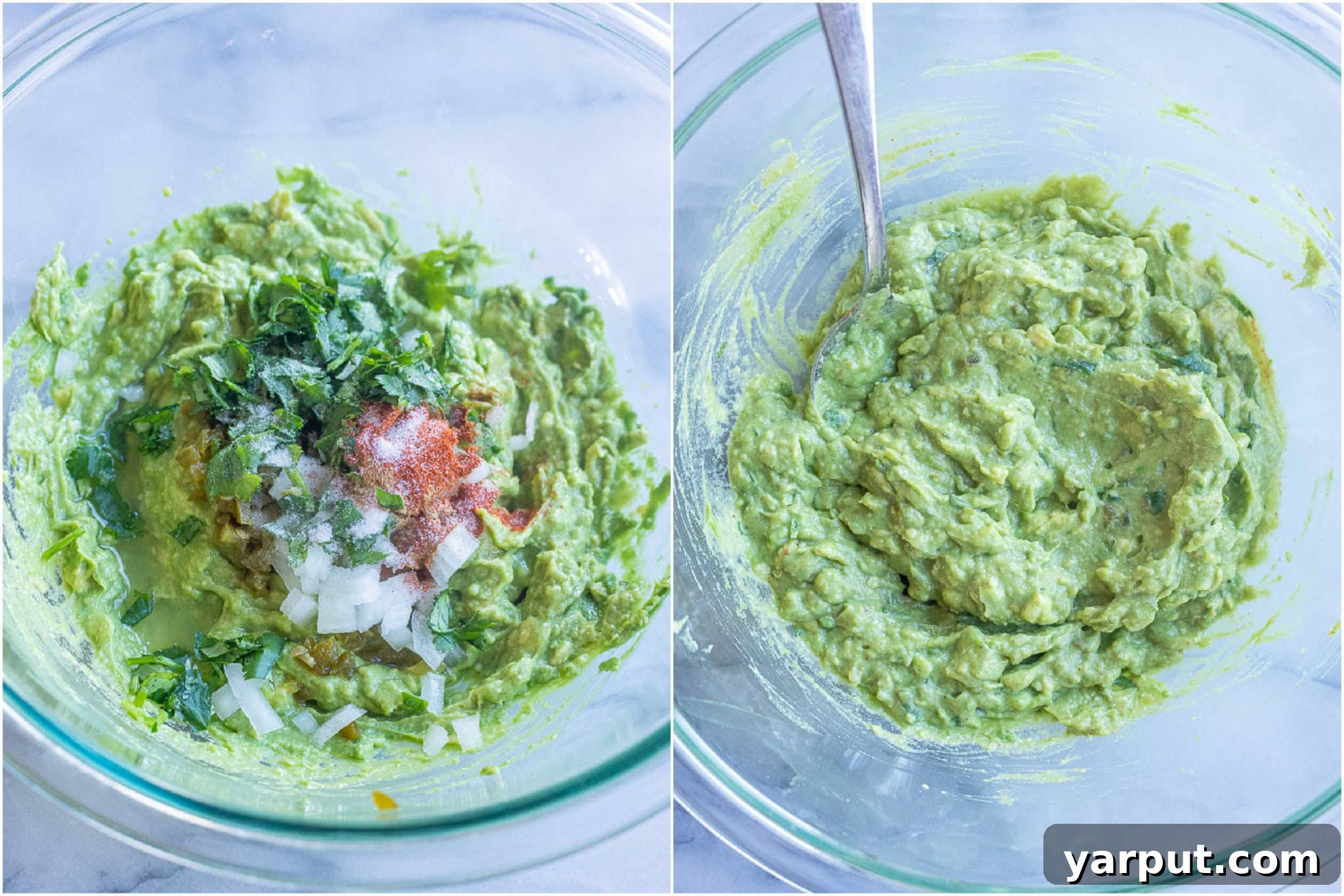 My Go-To Guac Perfection 4 all the guacamole ingredients added to a bowl and mixed together