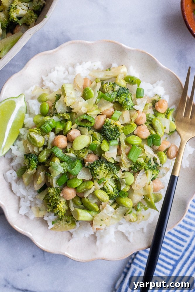 Your Easy Vegetarian Meal Plan for Week 4 3 Delicious Green Veggie Stir Fry with Chickpeas served with rice