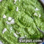 Mediterranean Feta & Spinach Pesto 8 A finished bowl of Basil Pesto with Spinach and Feta Cheese