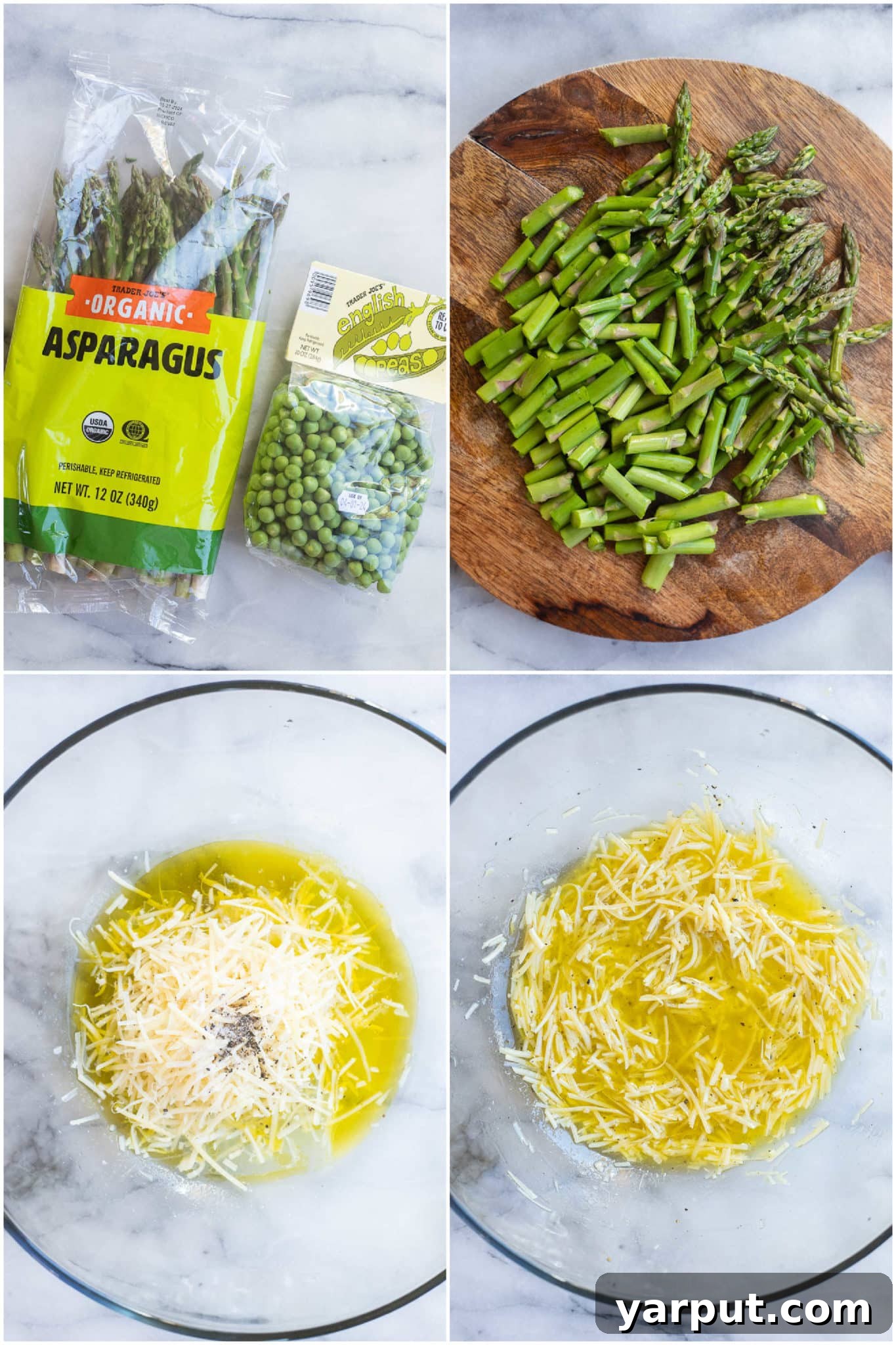 Sunshine Parmesan Spring Pasta Salad 3 showing how to make a spring pasta salad with asparagus, peas and a lemony parmesan dressing