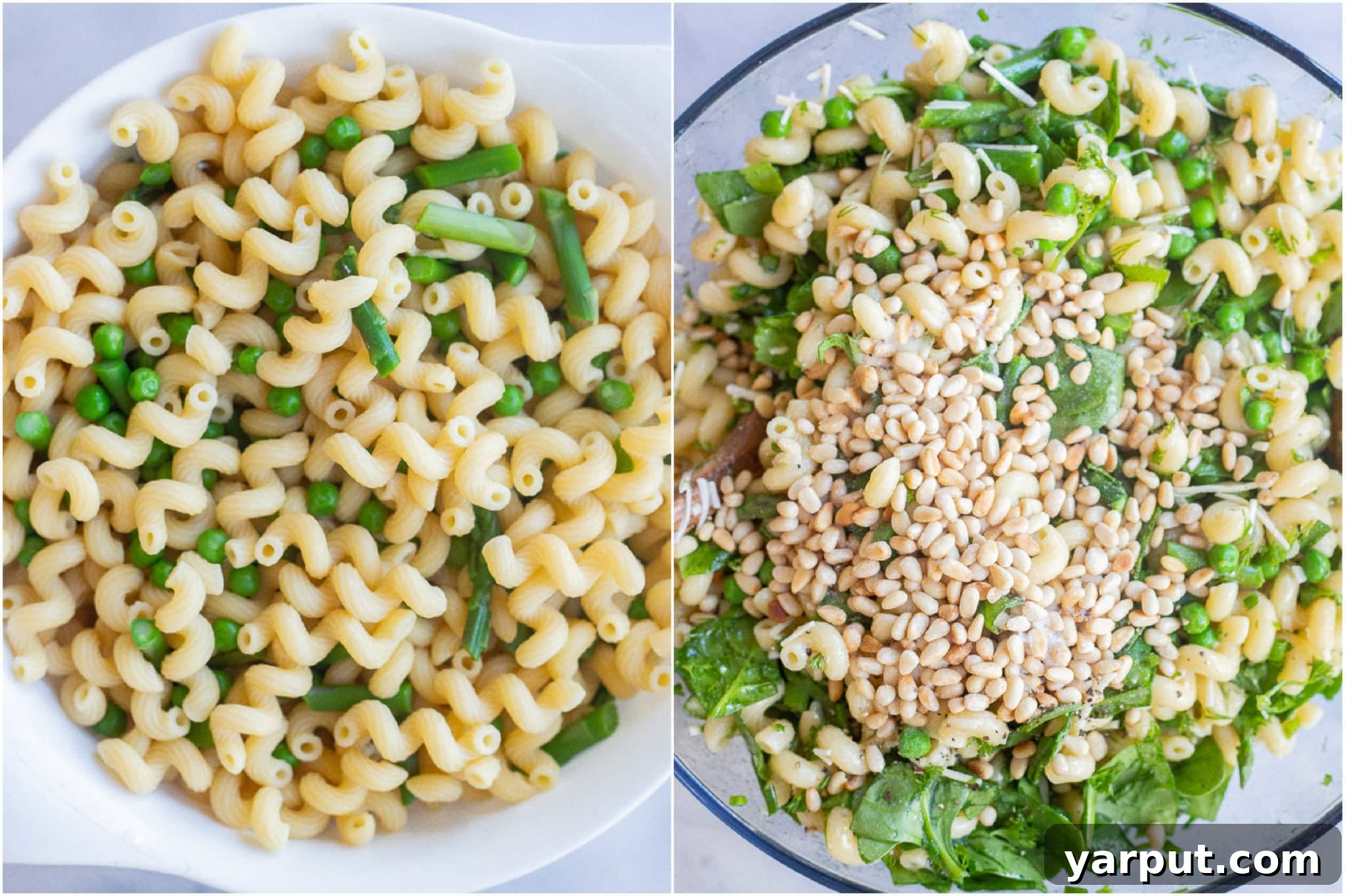 Sunshine Parmesan Spring Pasta Salad 4 spring pasta salad with asparagus, peas, spinach and pine nuts