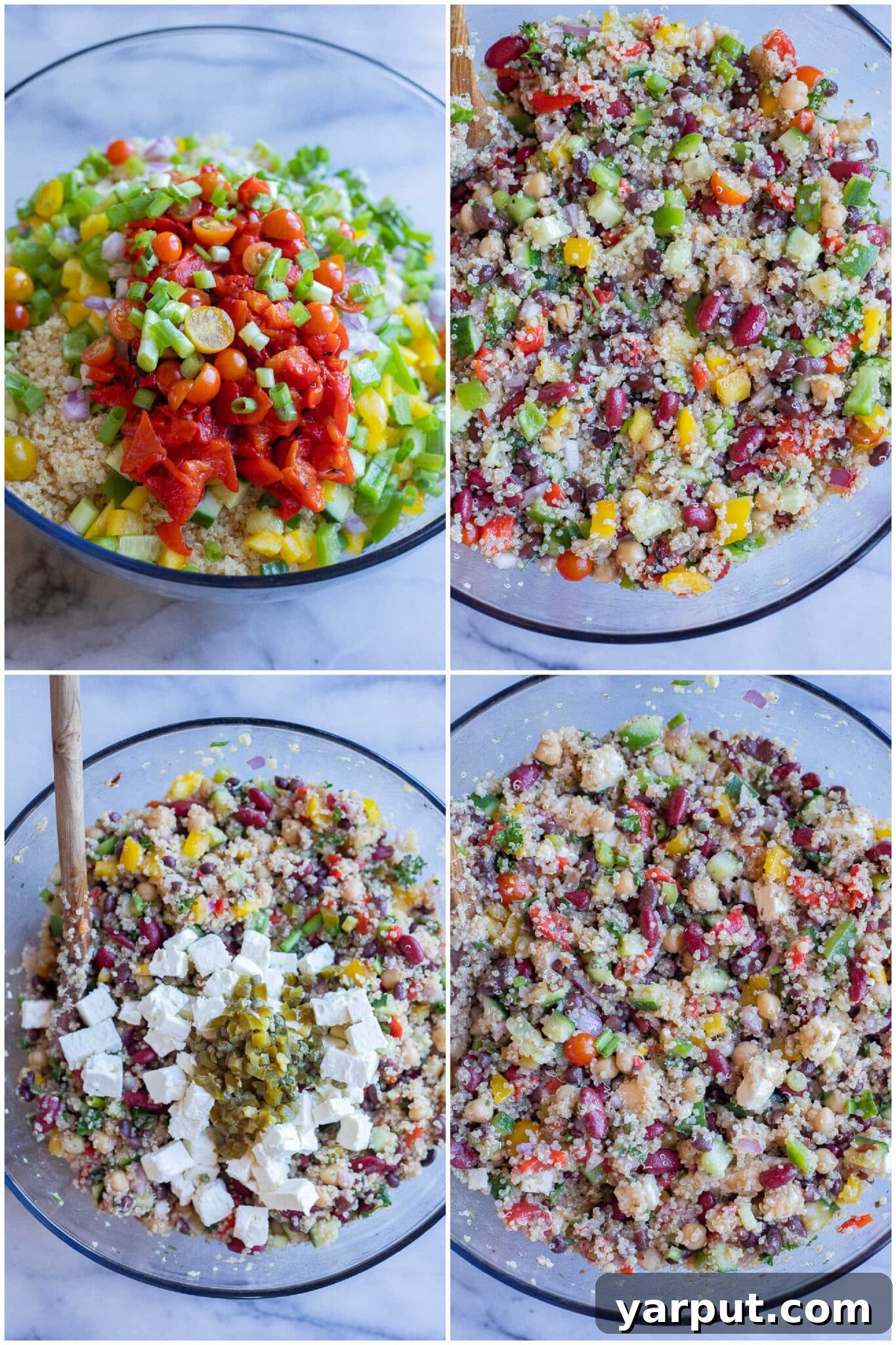 Protein Power Three Bean Quinoa Bowl 4 showing how to mix up the three bean and quinoa salad