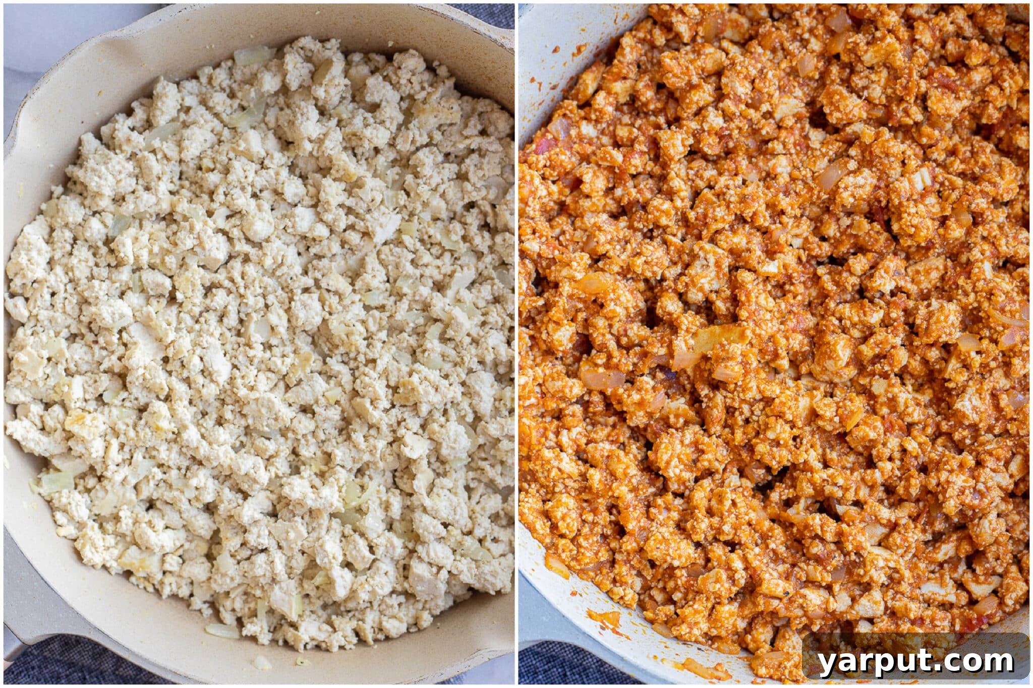 showing how to cook up the tofu and add in the pumpkin sloppy joe sauce