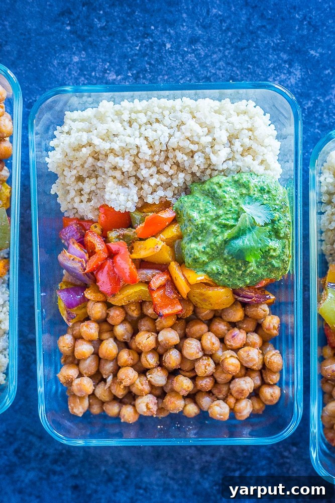 Flavorful chickpea fajita bowls, perfect for healthy meal prep.