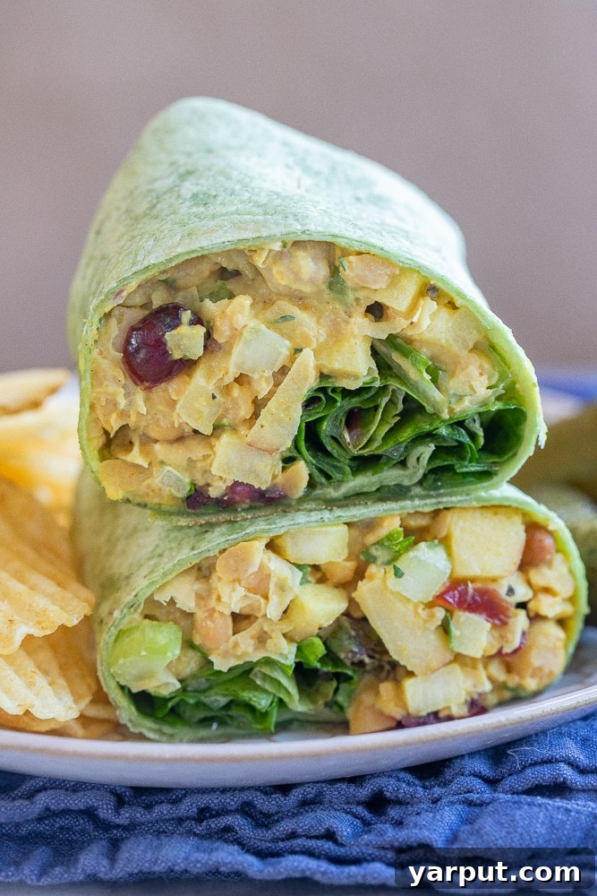 Savory curried chickpea salad wraps, perfect for a quick and satisfying meal.