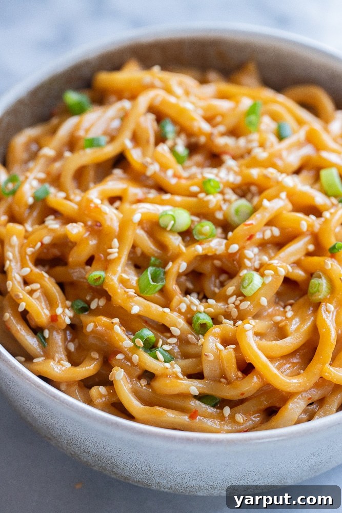 Vegan Dreamy Coconut Noodles 5 An enticing close-up shot of creamy coconut noodles served in a minimalist bowl, highlighting their rich sauce and inviting texture.