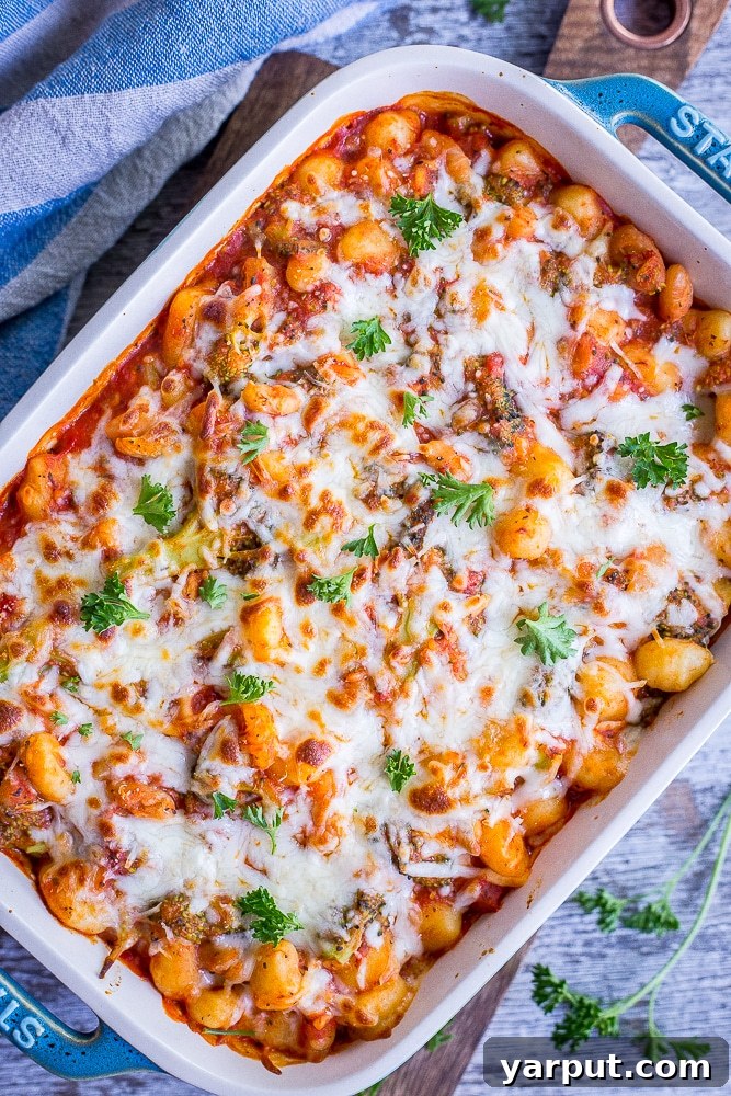 5-Ingredient Gnocchi Broccoli and White Bean Bake