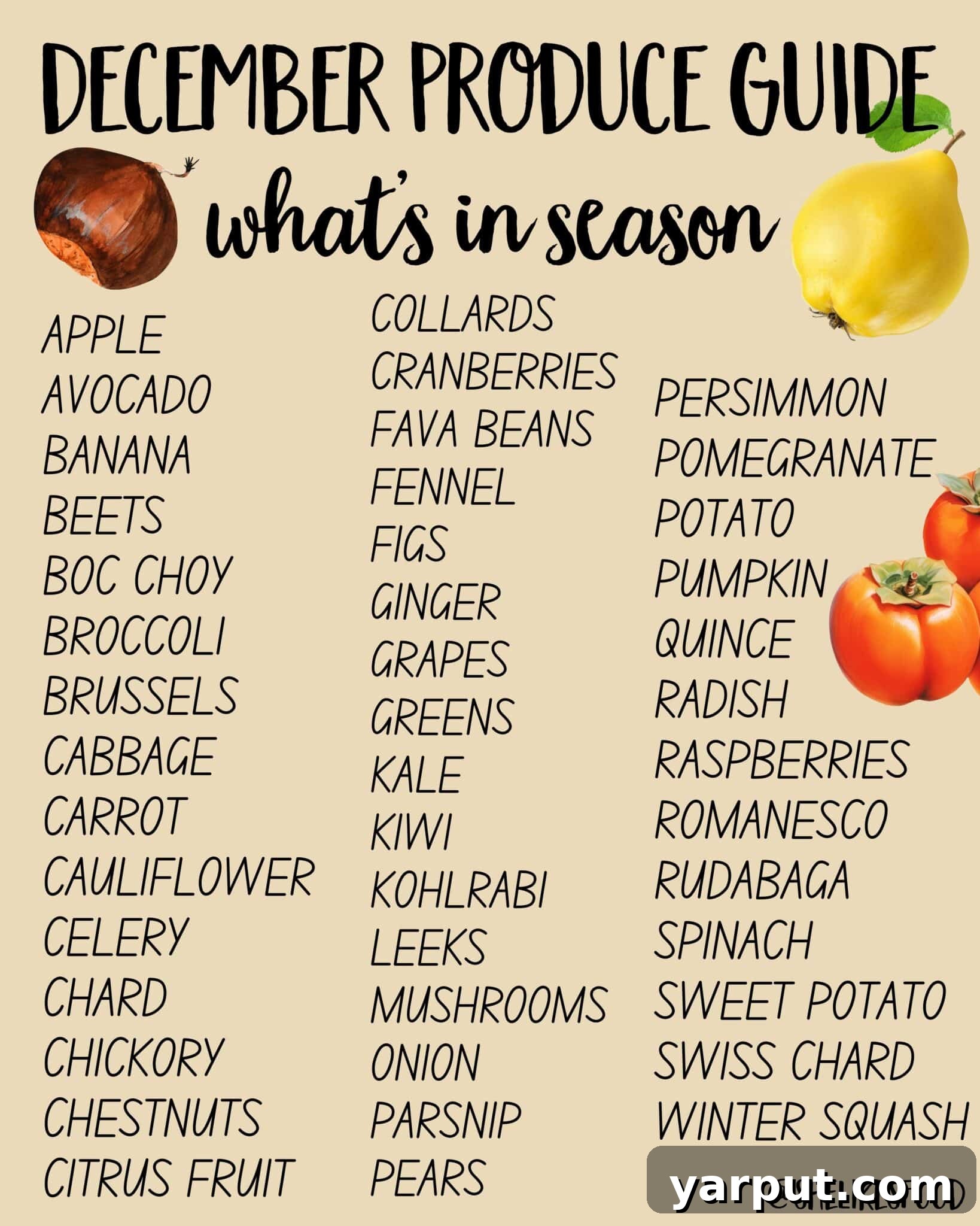 Discover December's Freshest Produce 2 A vibrant display of winter seasonal produce, including kale, apples, and citrus, suggesting a rich culinary season.