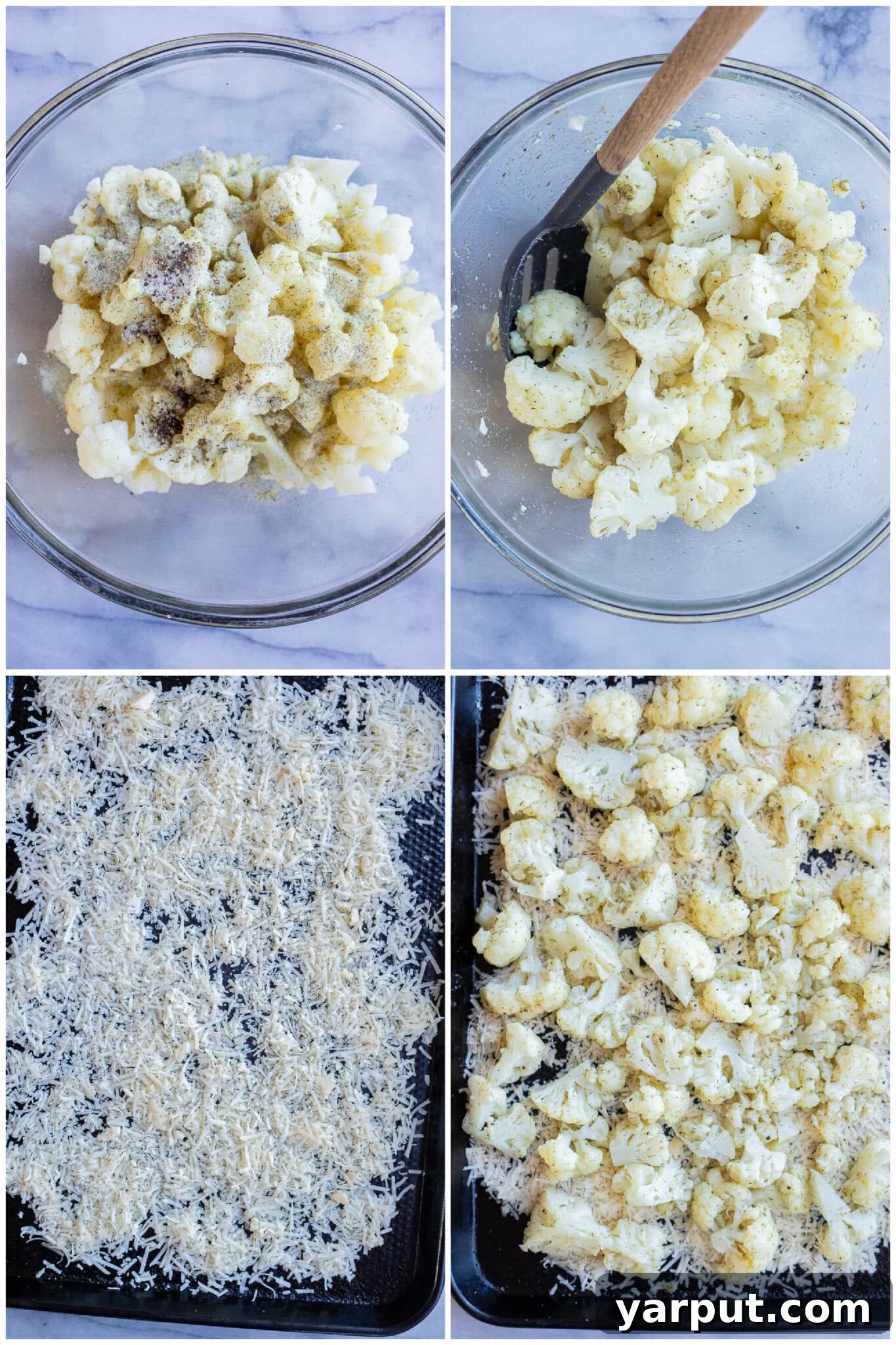 Crispy Ranch Parmesan Cauliflower 4 Three ingredients for Parmesan Ranch Crusted Cauliflower: cauliflower, ranch seasoning, parmesan cheese