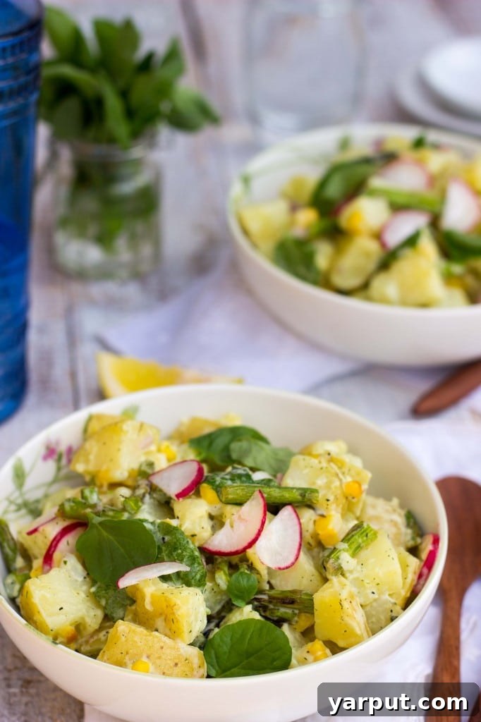Creamy Lemon Dill Dijon Potato Salad with Grilled Asparagus and Corn 12 Close-up of the Grilled Asparagus and Corn Potato Salad