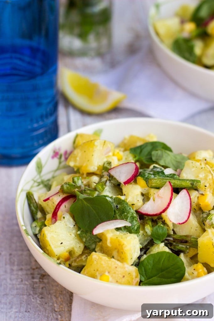 Creamy Lemon Dill Dijon Potato Salad with Grilled Asparagus and Corn 14 Outdoor Dining with Potato Salad