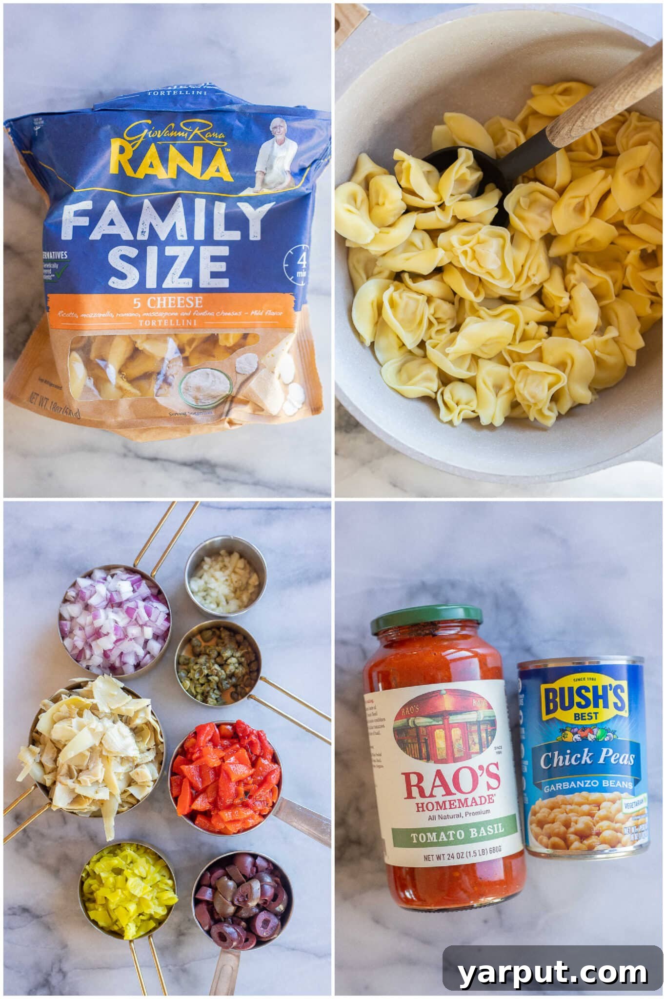 Mediterranean Tortellini Casserole 3 showing how to make this easy vegetarian mediterranean tortellini skillet