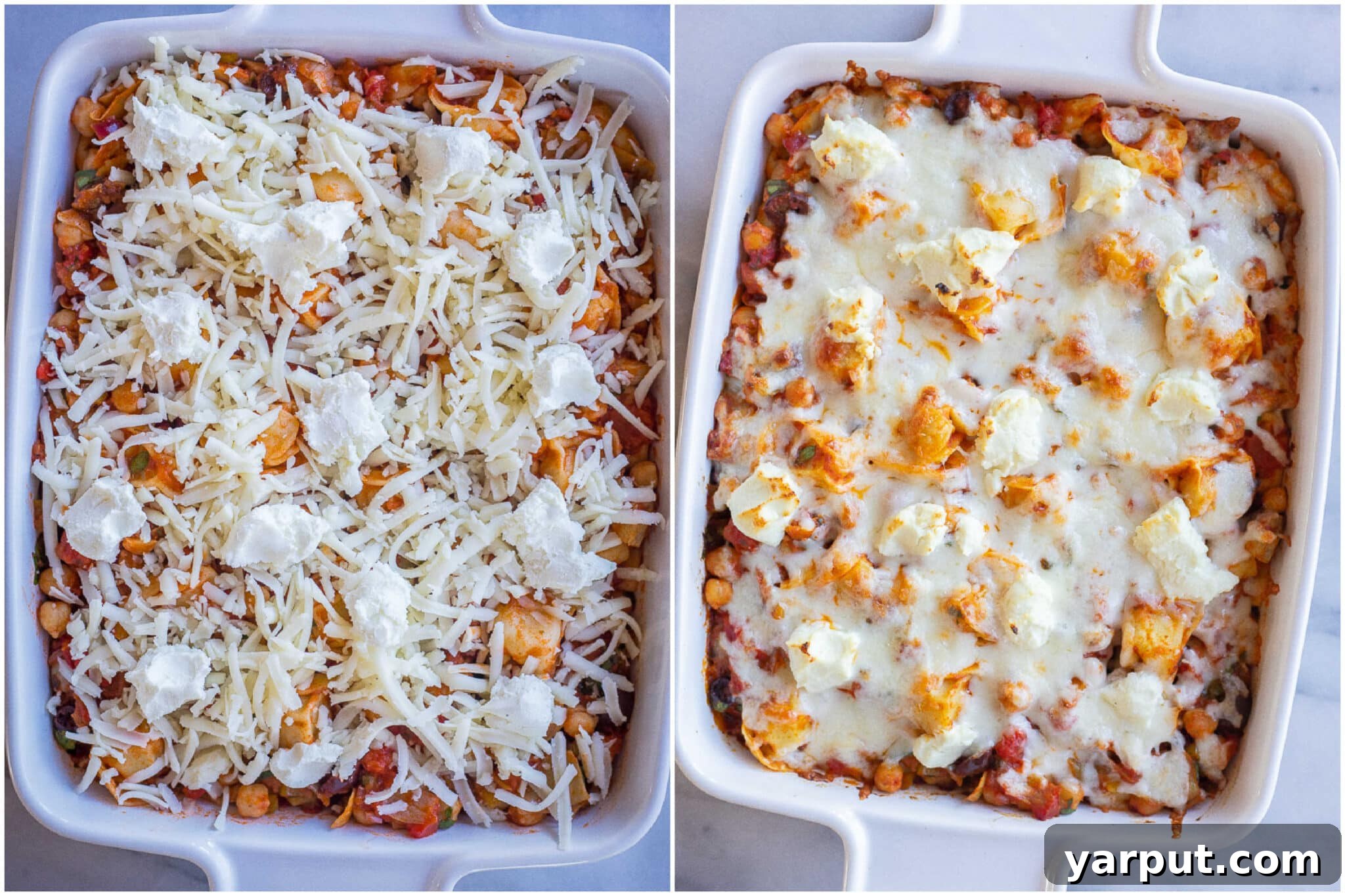 Mediterranean Tortellini Casserole 5 mediterranean tortellini bake before and after it goes in the oven