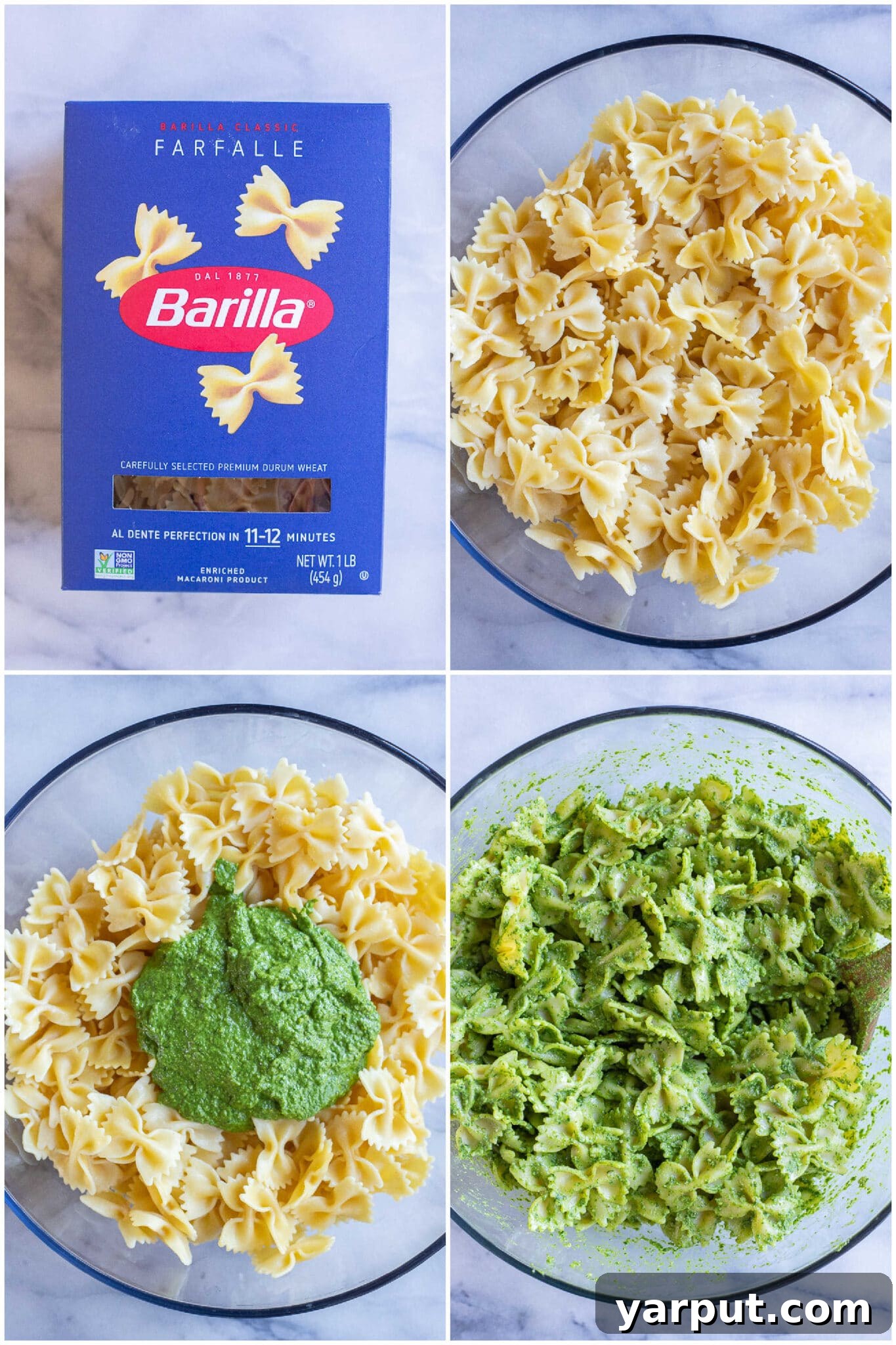 Vibrant Holiday Pesto Pasta Salad 3 Step-by-step image showing how to cook bowtie pasta, a perfect choice for this festive pesto pasta salad.