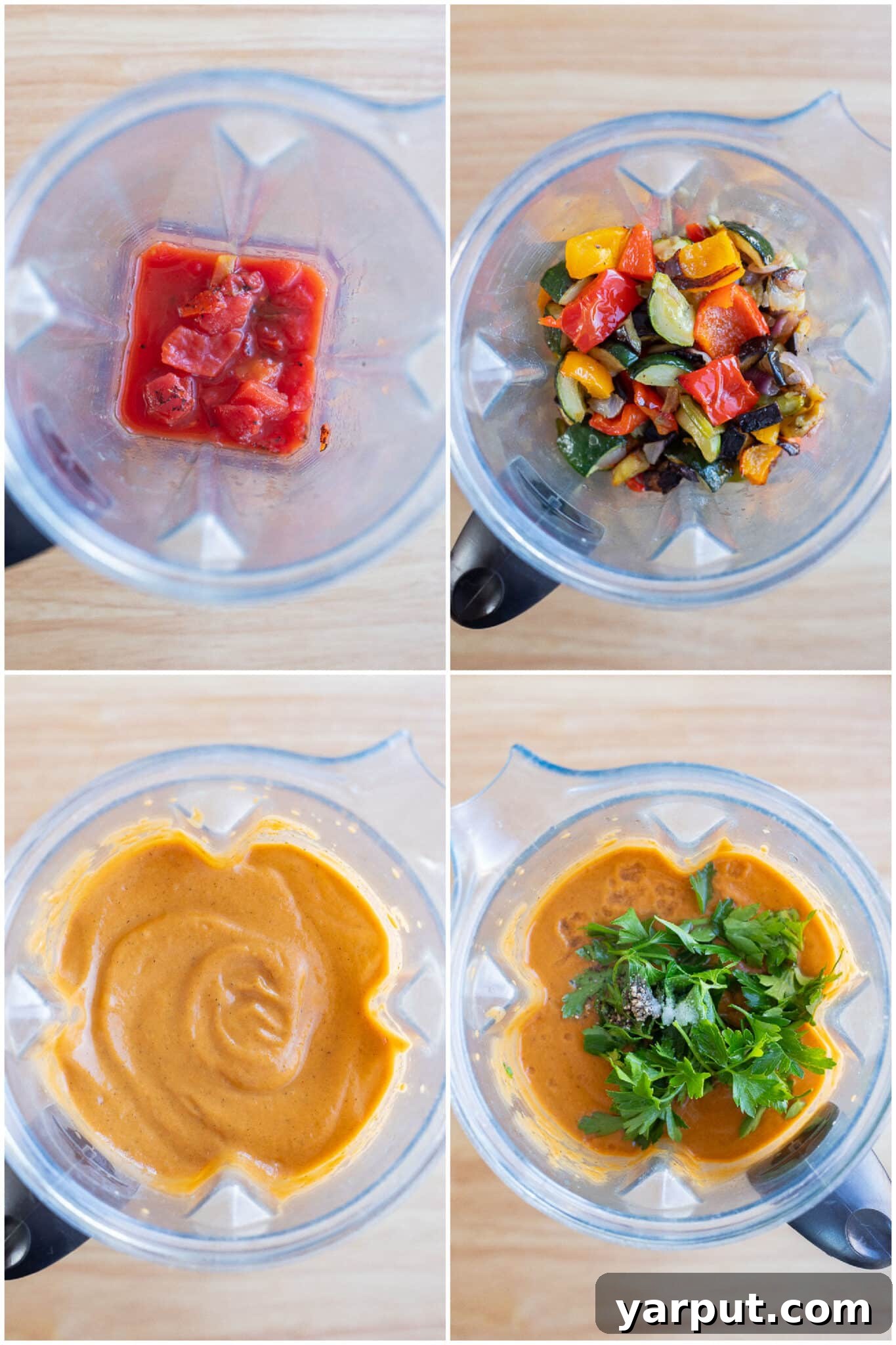 Provençal Roasted Ratatouille Soup 4 showing how to make this creamy vegetable soup using the blender