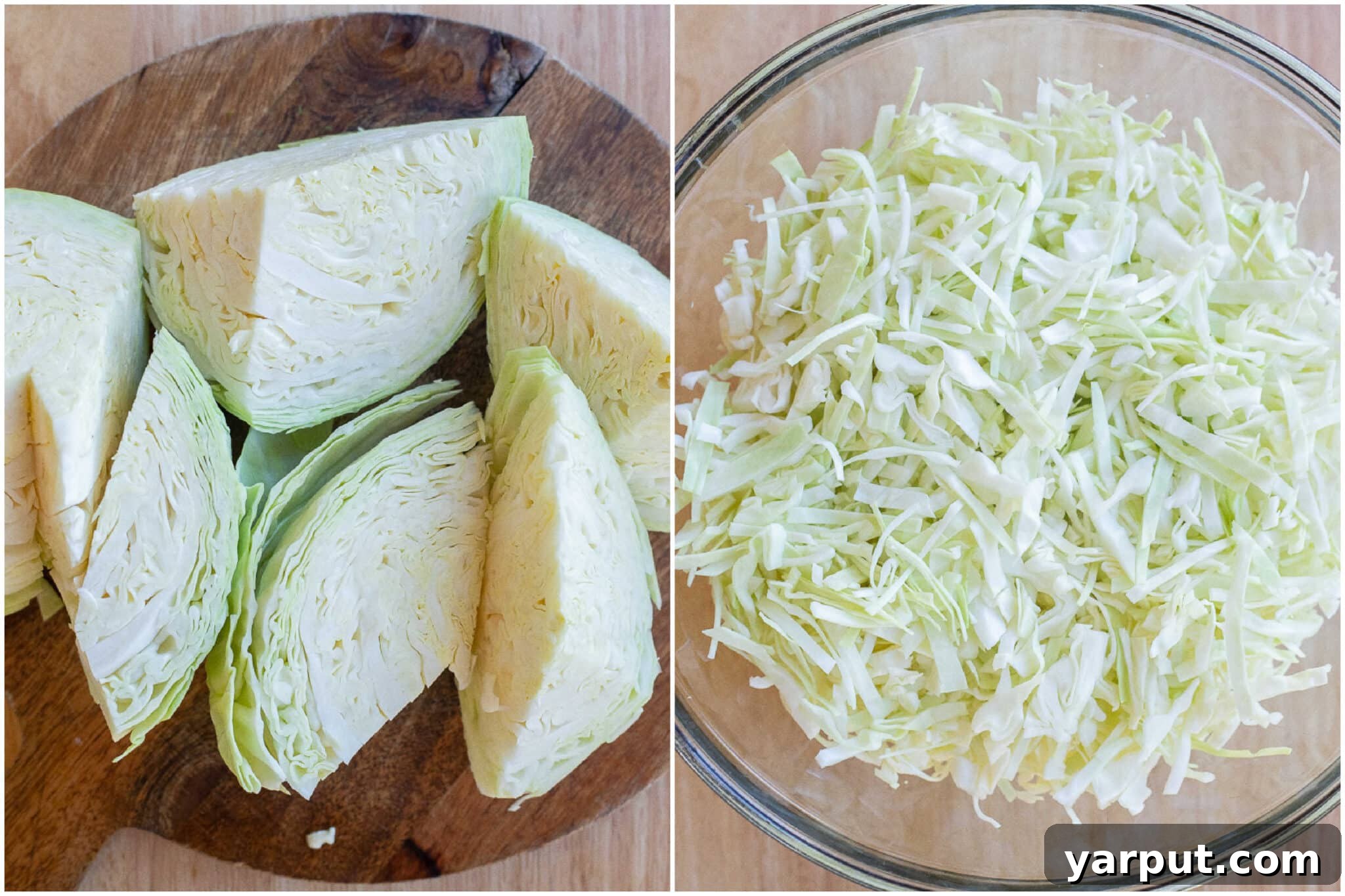 Zesty Cilantro-Lime Slaw 4 Shredded green cabbage filling a large mixing bowl, ready to be dressed.