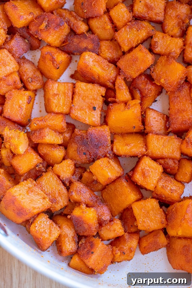 Roasted Sweet Potato Tacos 4 close up of the seasoned sweet potatoes in the pan