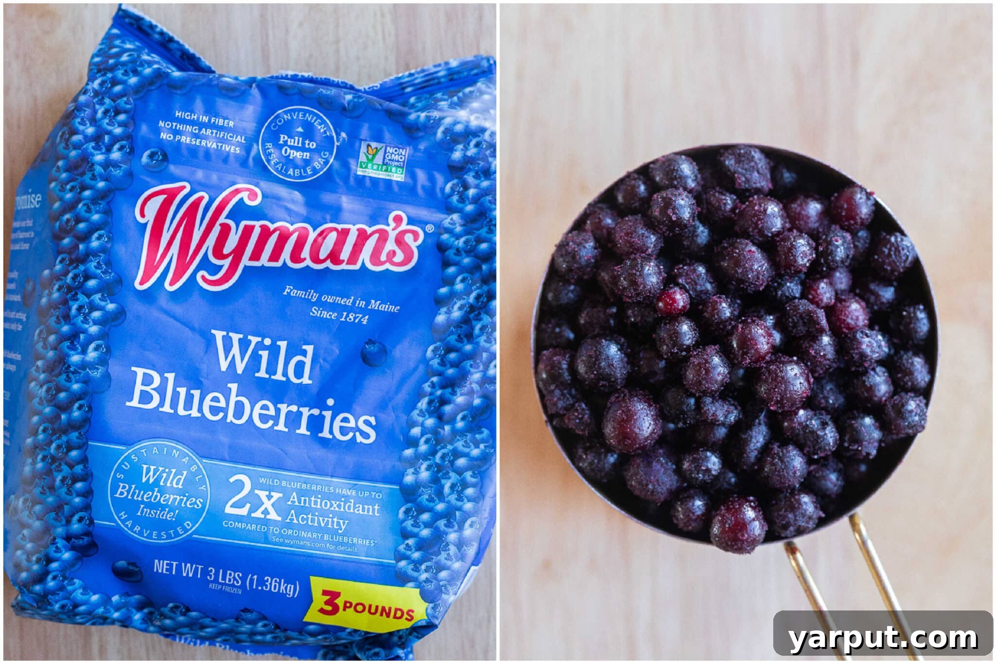 Blueberry Banana Bliss Smoothie 3 A freezer bag filled with small, deep blue wild blueberries, highlighting their unique size and intense color.