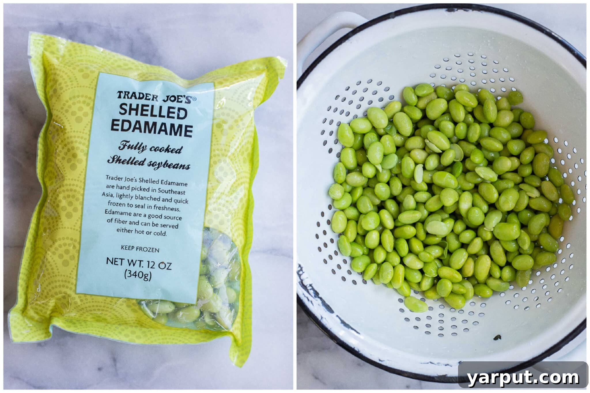 Perfectly Crunchy Oven-Roasted Edamame 3 Shelled edamame in a colander