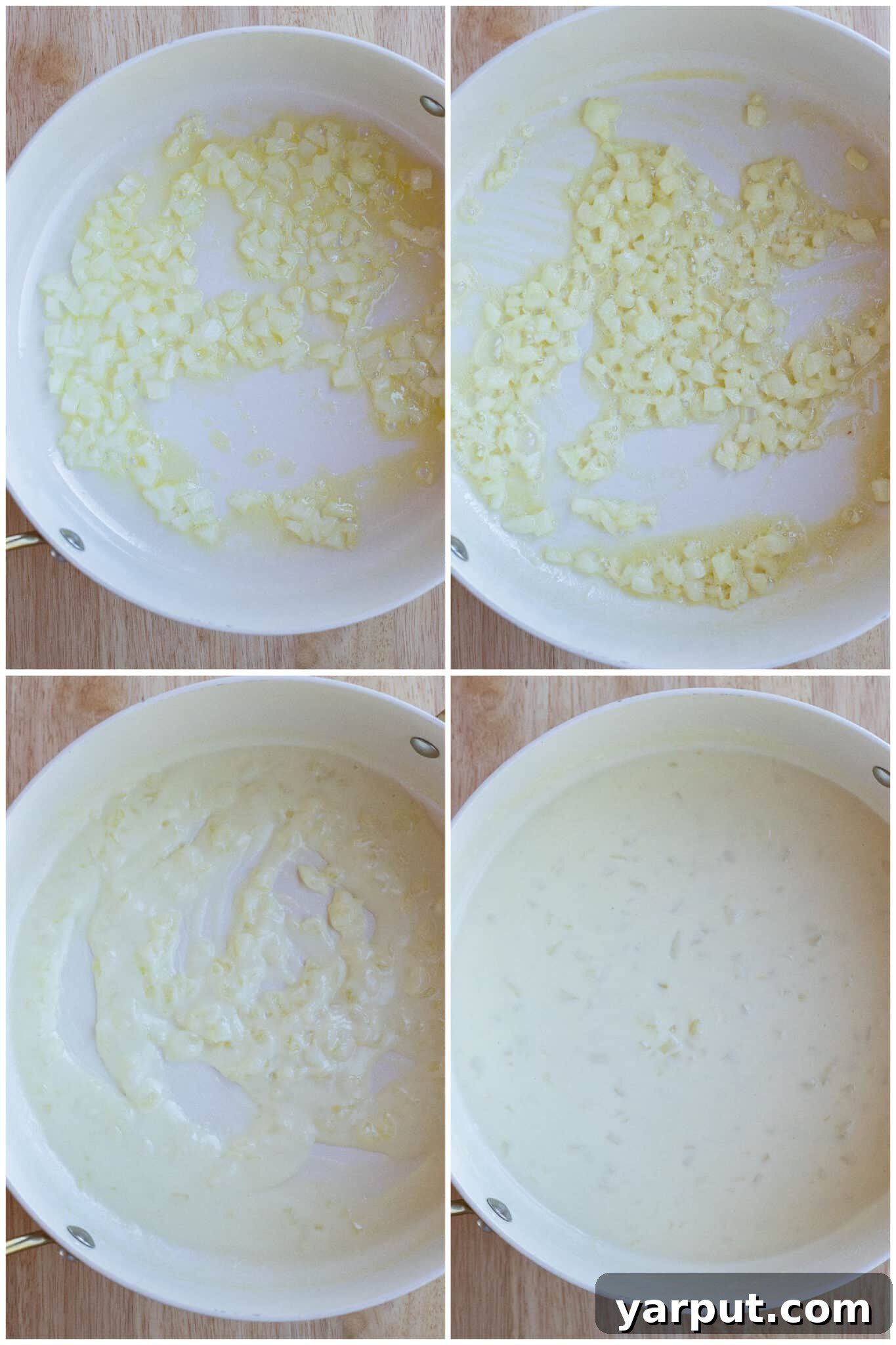 Vegetarian Pasta with Peas and Smokey Veggie Pancetta 4 A step-by-step image showing the making of the creamy parmesan cheese sauce, highlighting the texture and richness for this vegetarian pasta recipe.