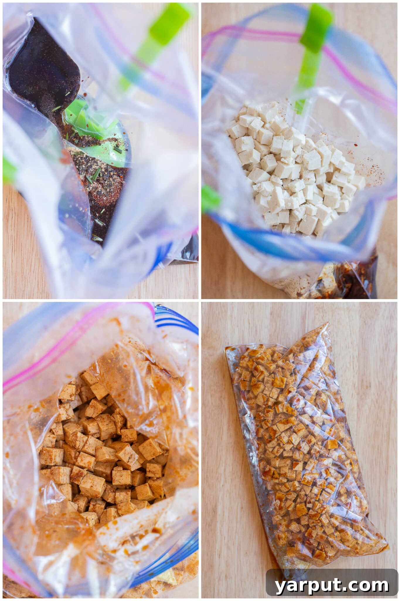 Ultimate Crispy Vegan Pancetta 4 showing how to marinate the tofu in a smoky tamari based marinade