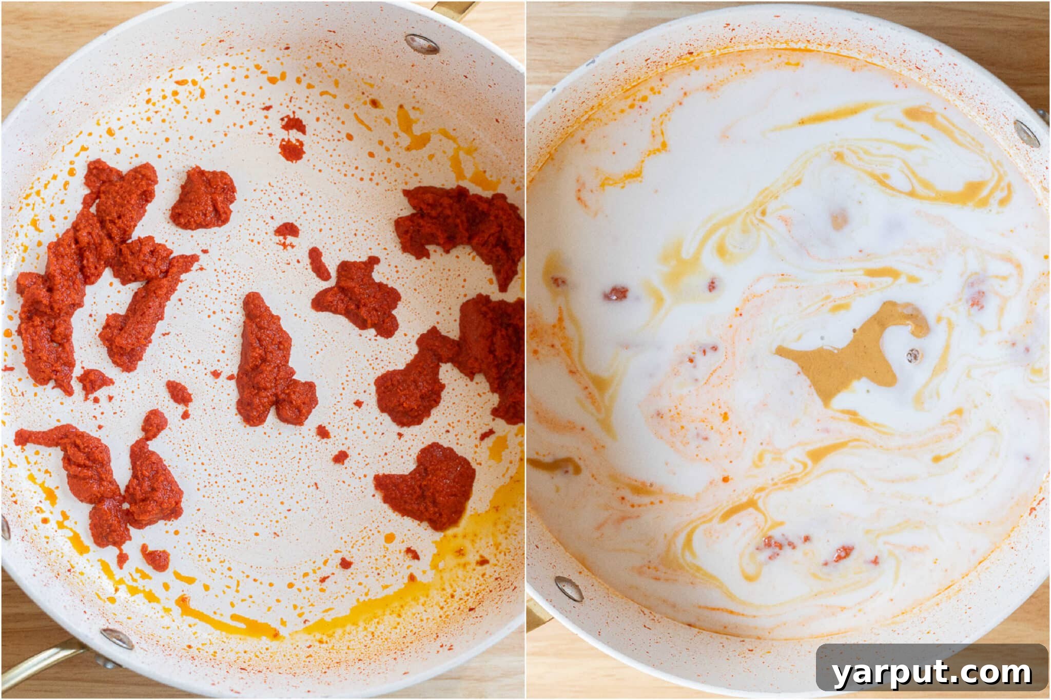 Pratik Kırmızı Köri Nohutları 4 showing how to make this easy red curry sauce with peanut butter and coconut milk
