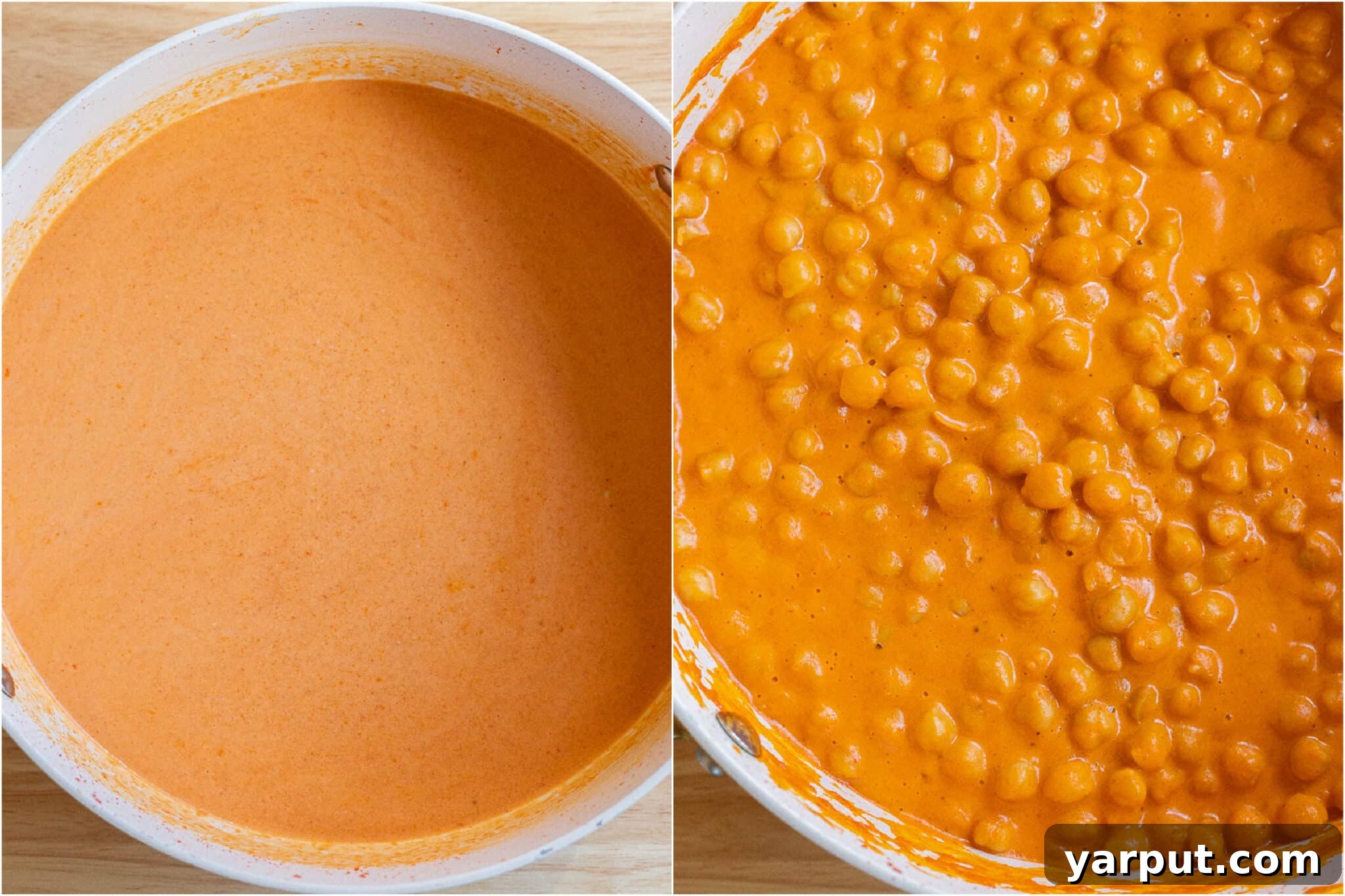 Pratik Kırmızı Köri Nohutları 5 showing how to make this creamy coconut milk sauce with chickpeas