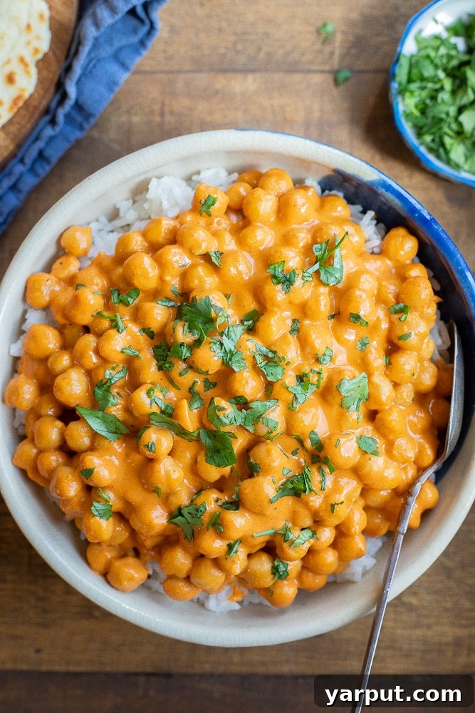 Pratik Kırmızı Köri Nohutları 6 bowl of red curry chickpeas with rice and cilantro