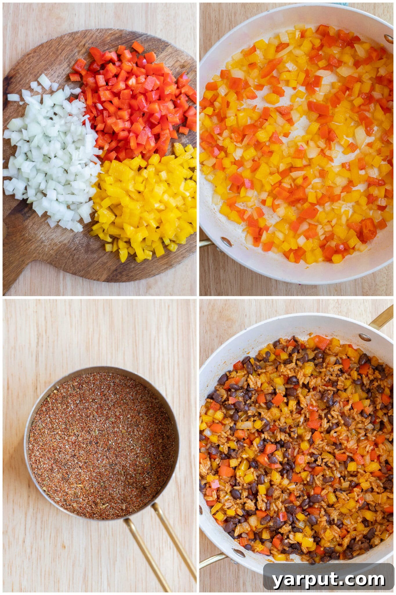 Sizzling Fajita Rice & Bean Quesadillas 3 showing how to prepare the bell peppers and fajita seasoning