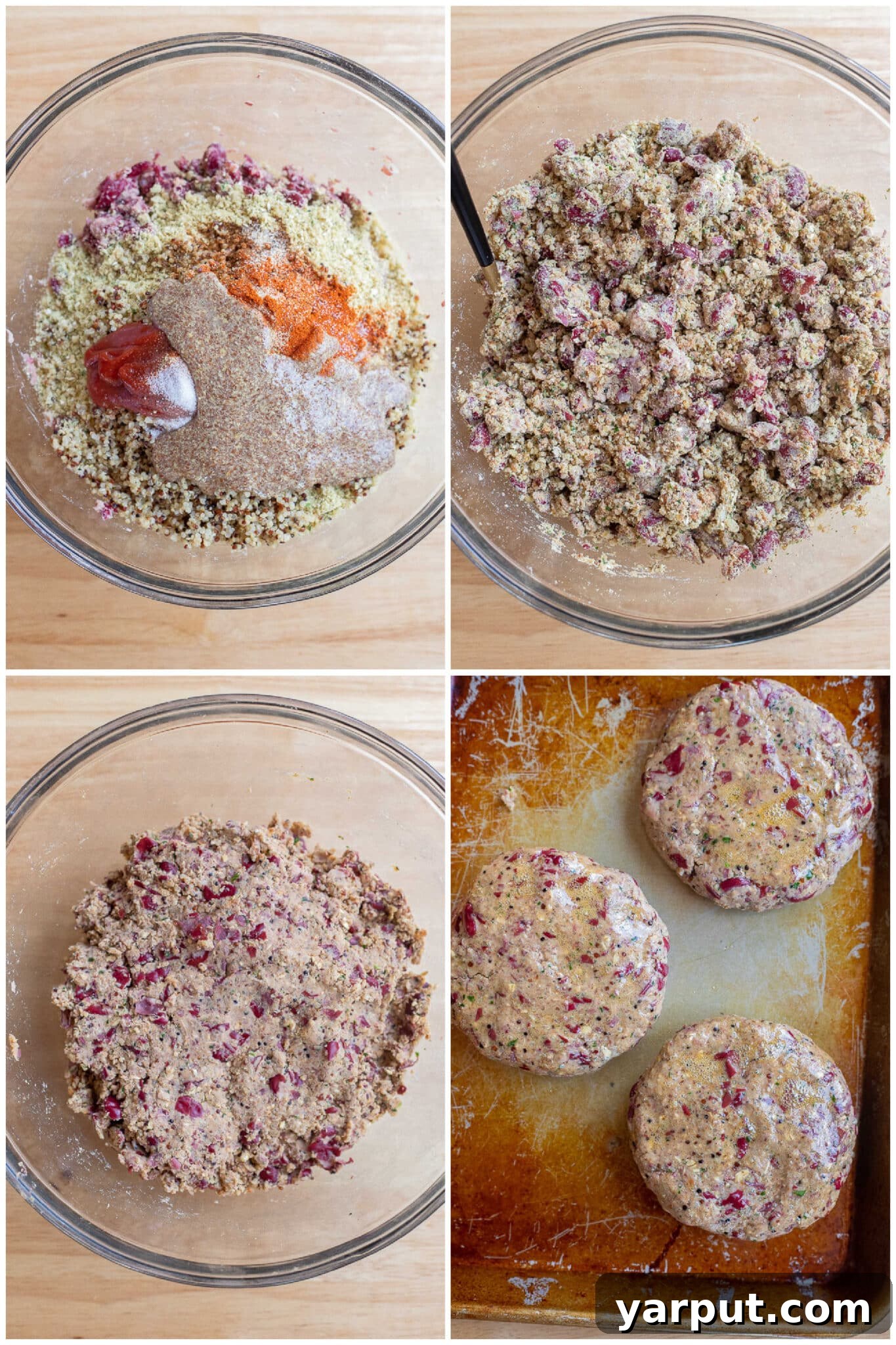 Illustrative image showing the steps to form high-protein kidney bean patties by hand.