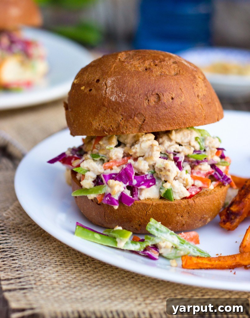 Vibrant Asian Tofu Salad Sandwiches 12 Crispy tofu cooking in a pan for the salad