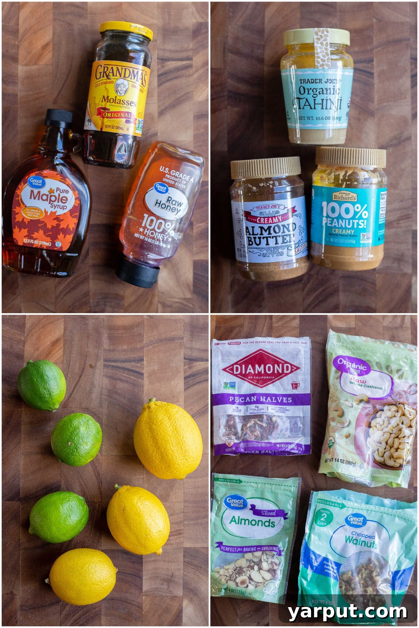 35 Essential Plant-Based Pantry Staples 5 A vibrant selection of healthy vegetarian pantry staples: nuts, seeds, nut butters, sweeteners, and citrus fruits.