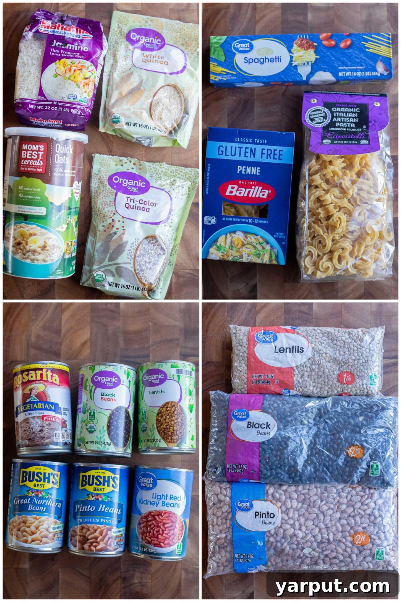 35 Essential Plant-Based Pantry Staples 7 A comprehensive collection of vegetarian main course staples: grains, pasta, beans, tortillas, bread, and beverages.