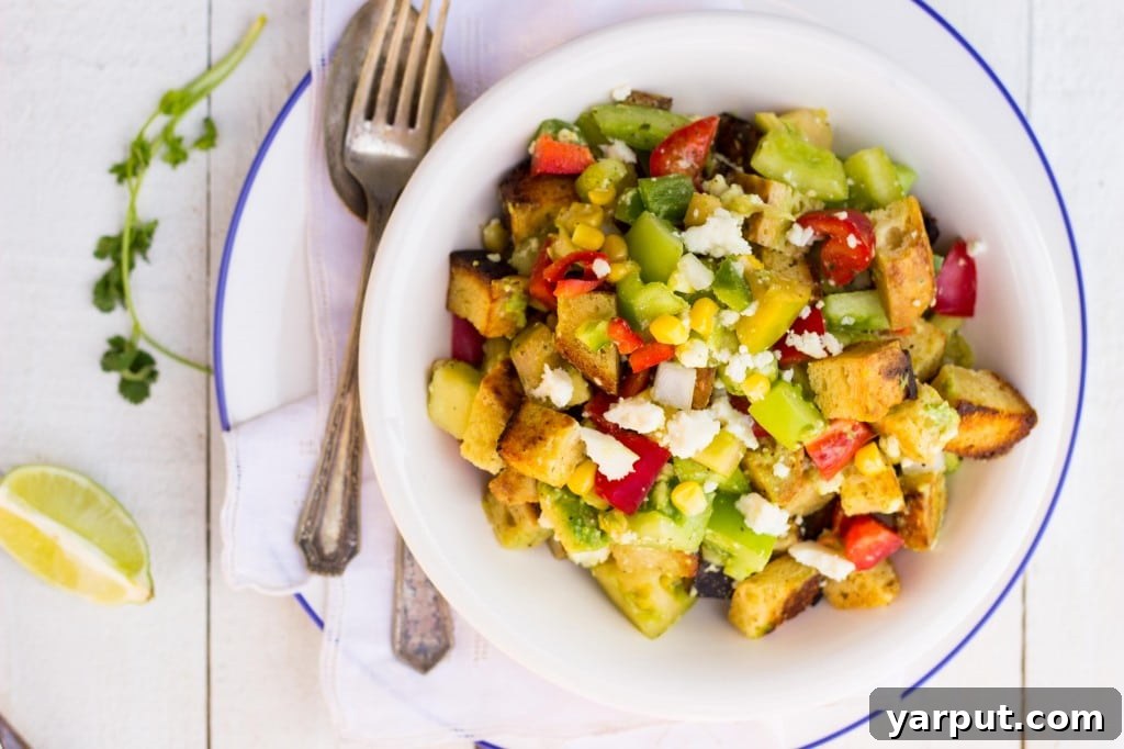 Zesty Southwestern Green Tomato Panzanella with Cilantro Lime 14 Close-up of Fresh Southwestern Panzanella Salad Ingredients - Vibrant and Flavorful