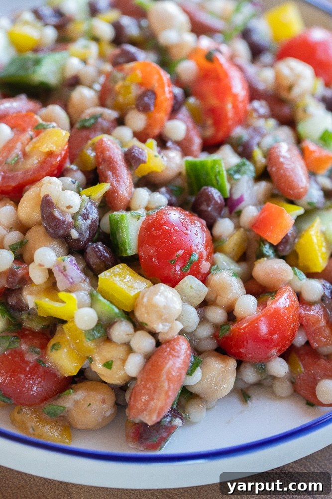 Mediterranean Pearl Couscous with Four Beans 7 close up of dense bean couscous salad