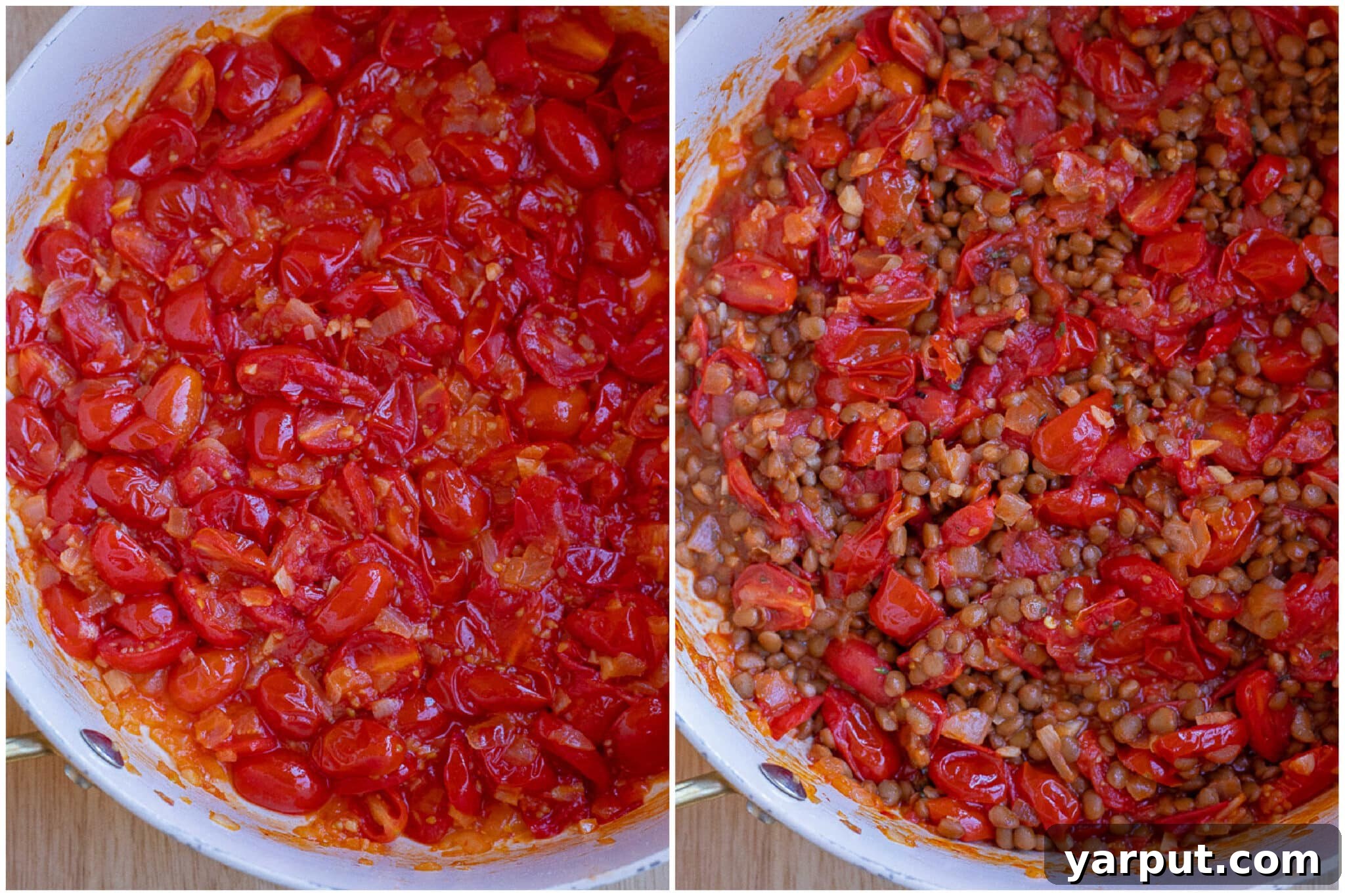 cooked down tomatoes with brown lentils and balsamic vinegar.