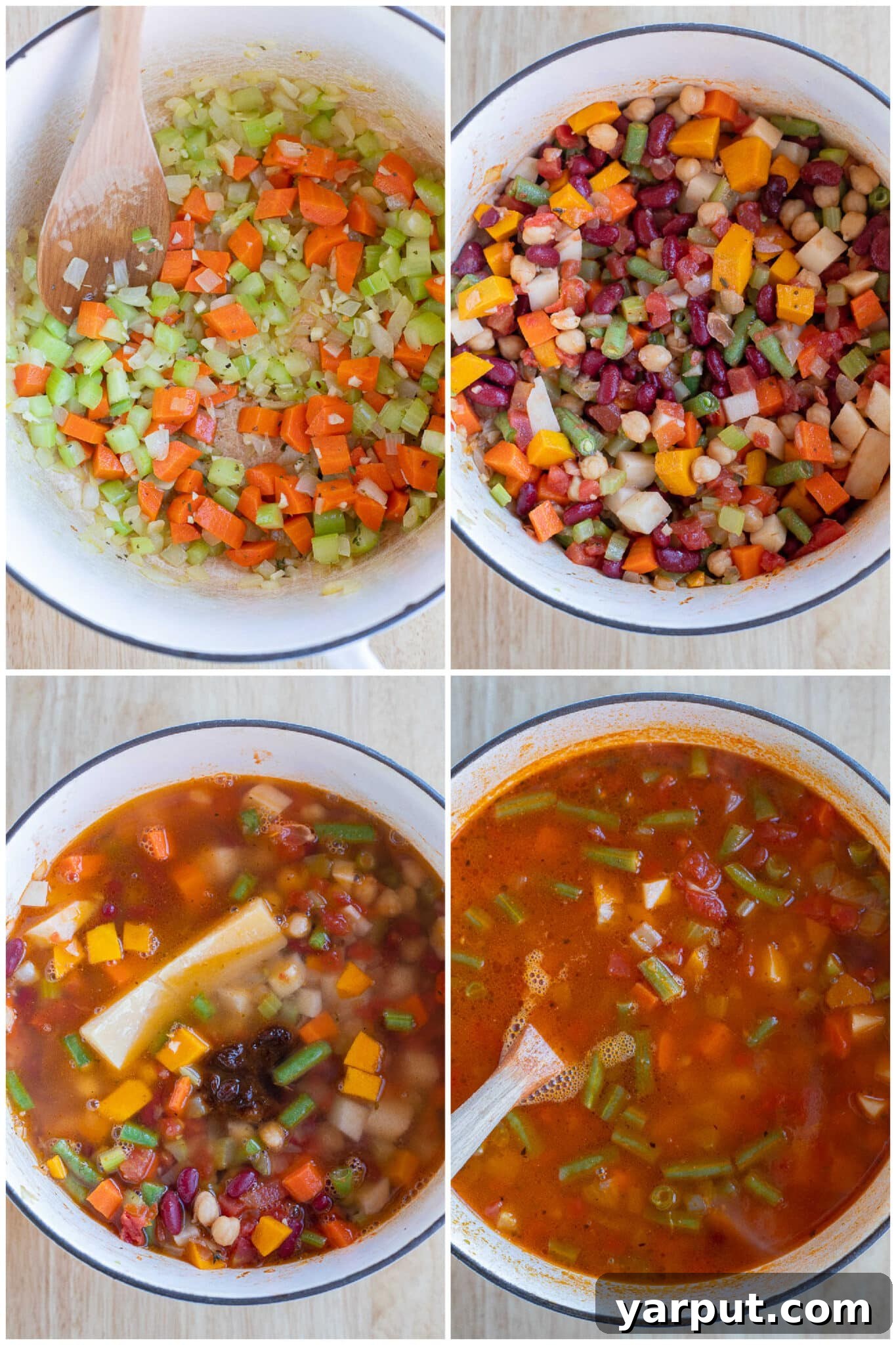 Hearty Minestrone Soup 4 showing how to make minestrone soup using vegetables and beans