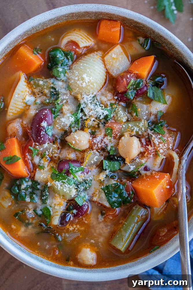 Hearty Minestrone Soup 7 a bowl of veggie packed minestrone soup