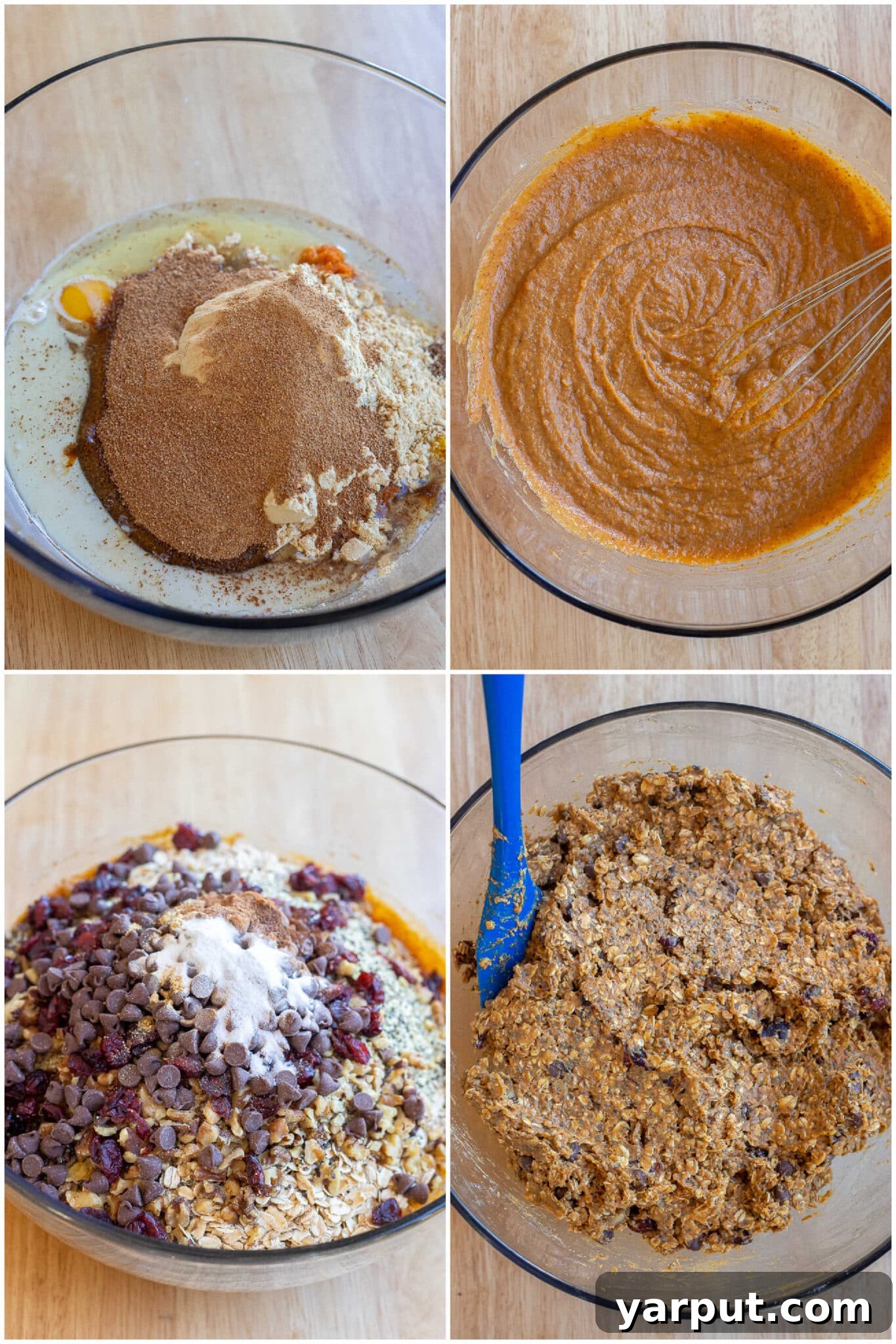 Energizing Pumpkin Cranberry Orange Protein Cookies 4 Illustrating the process of mixing all the breakfast cookie ingredients together to form the batter in a large bowl.