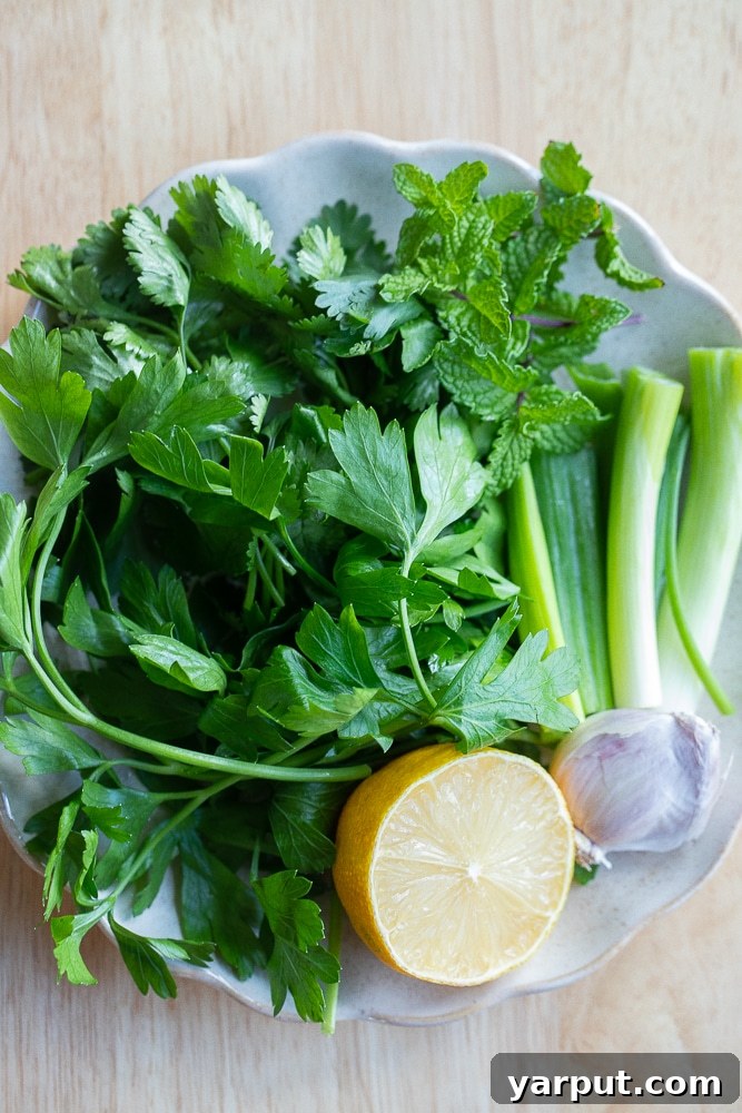 Vibrant Herb Yogurt Dressing 4 showing all the herbs needed to make this herbed yogurt dressing