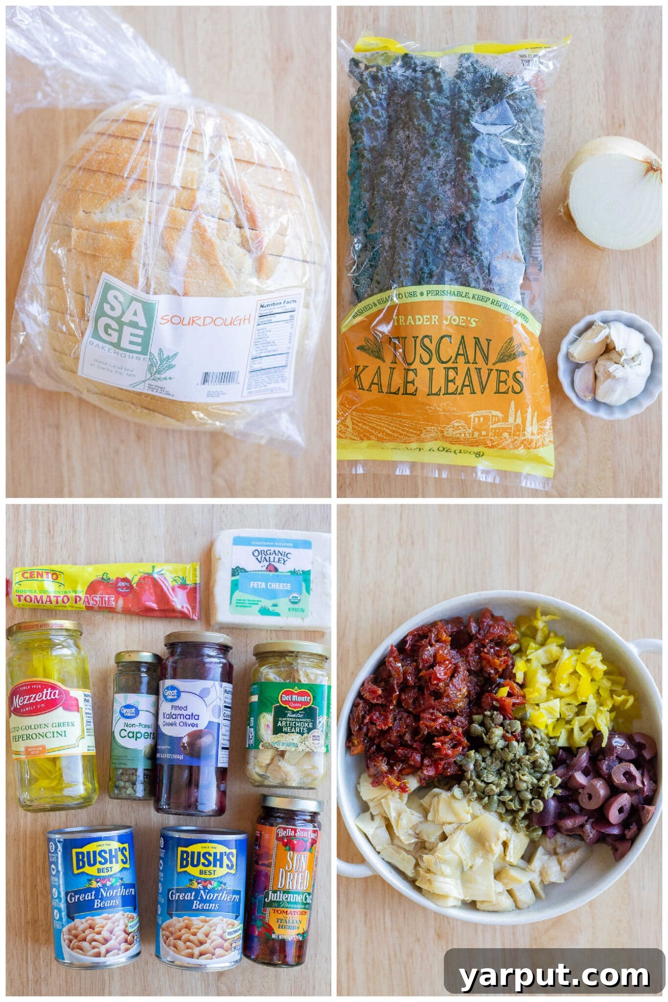 Tuscan White Bean Toast 3 showing all the ingredients needed to make this easy tuscan white bean toast