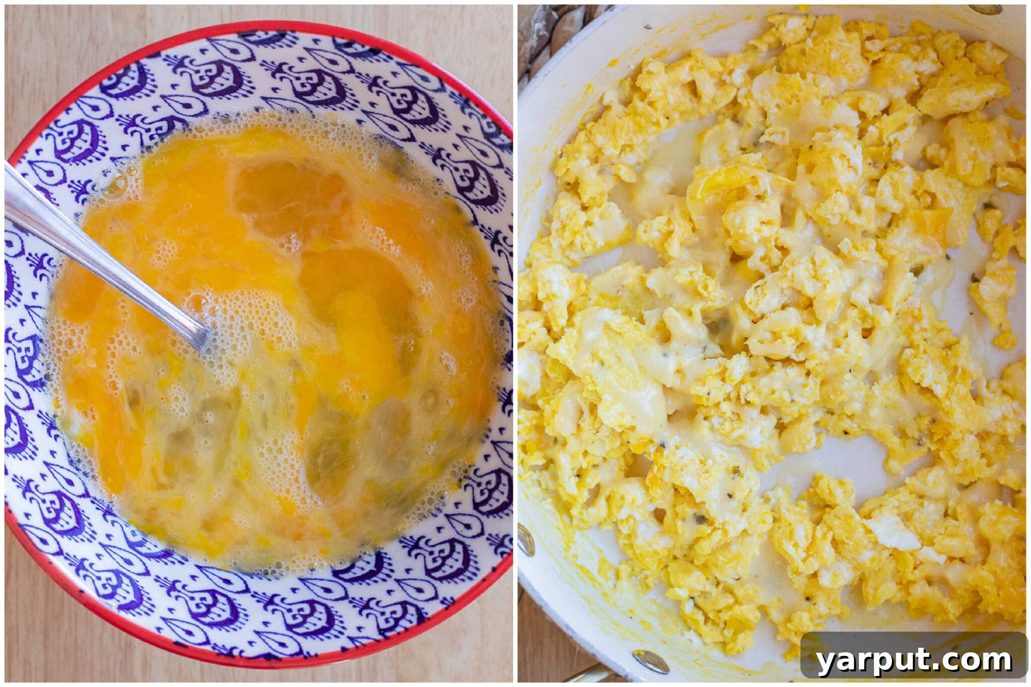 scrambled eggs with cheese melted on top