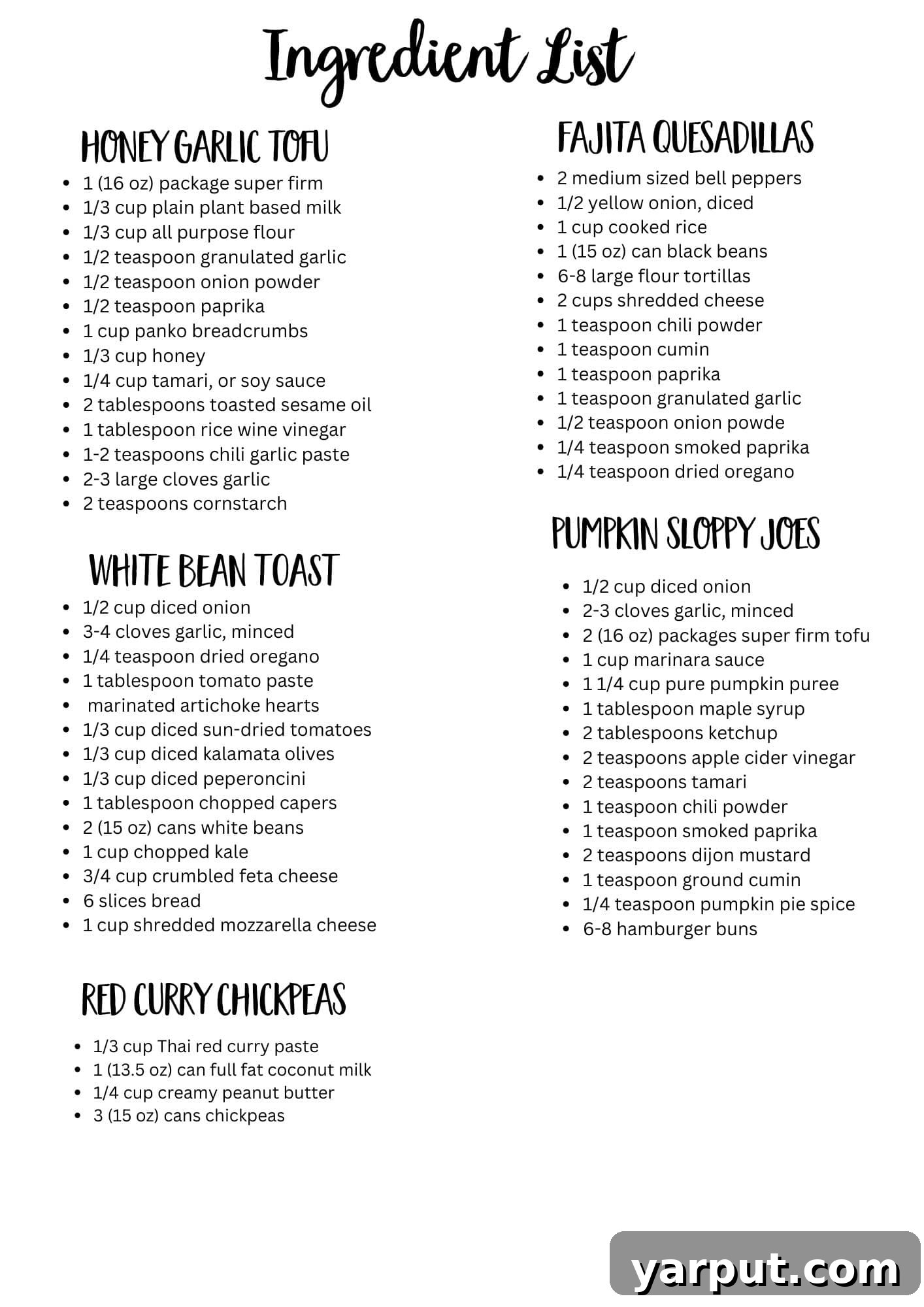 Your Healthy Vegetarian Meal Plan for Week 12 8 Printable weekly vegetarian meal plan ingredient list