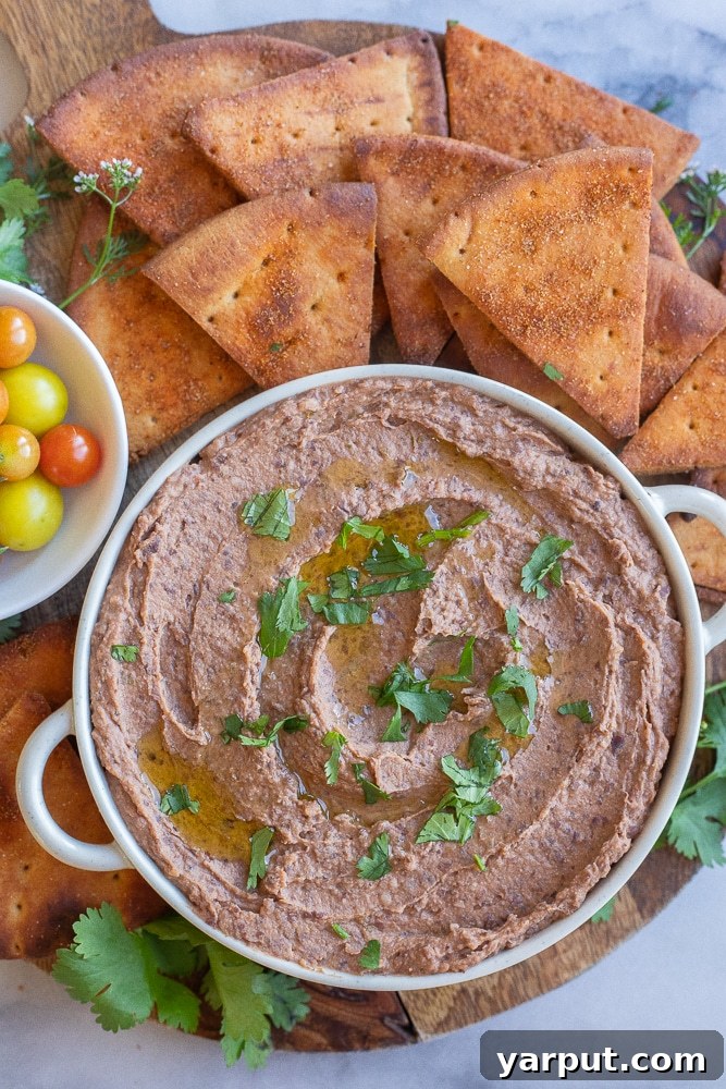 A World of Lentil Chickpea and Bean Delights 14 Creamy black bean hummus served with crispy seasoned pita chips for dipping.